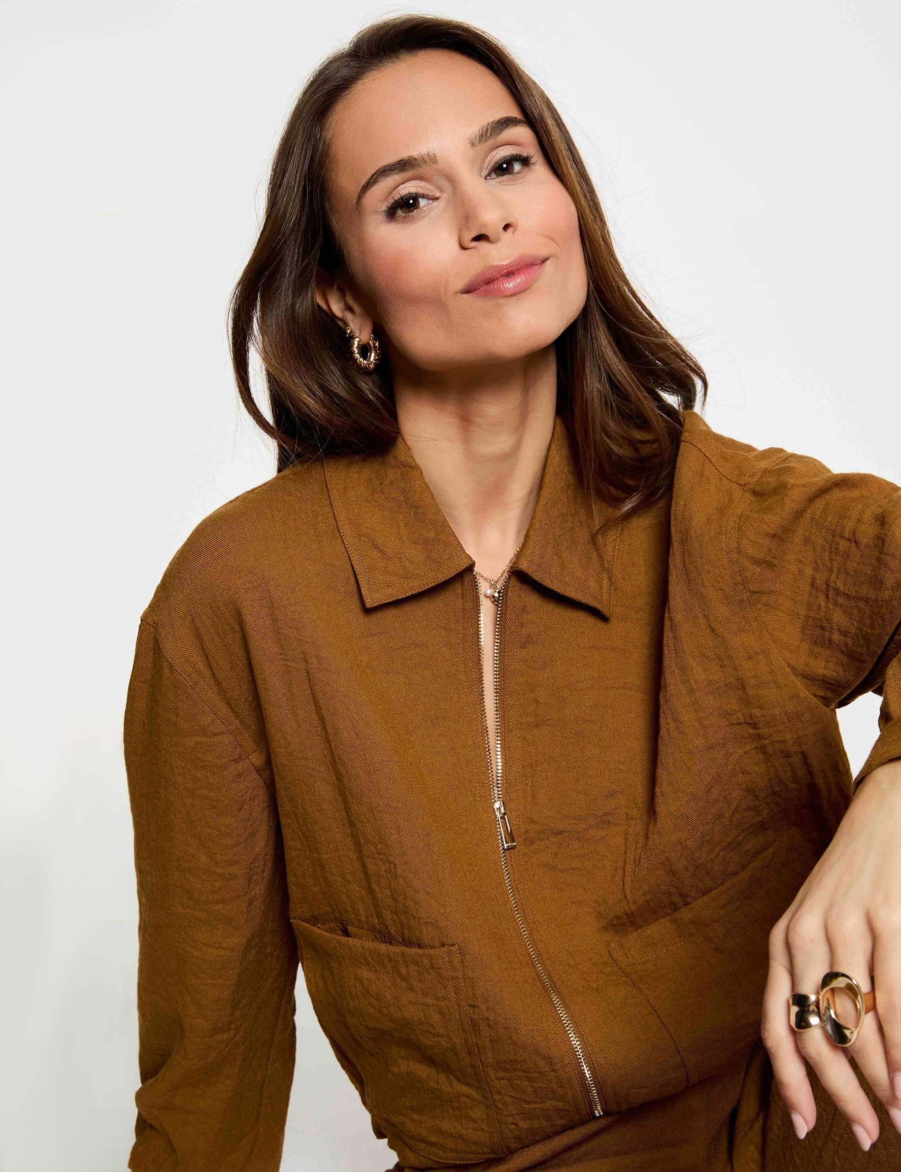 Veste oversize pliss&eacute;e camel femme