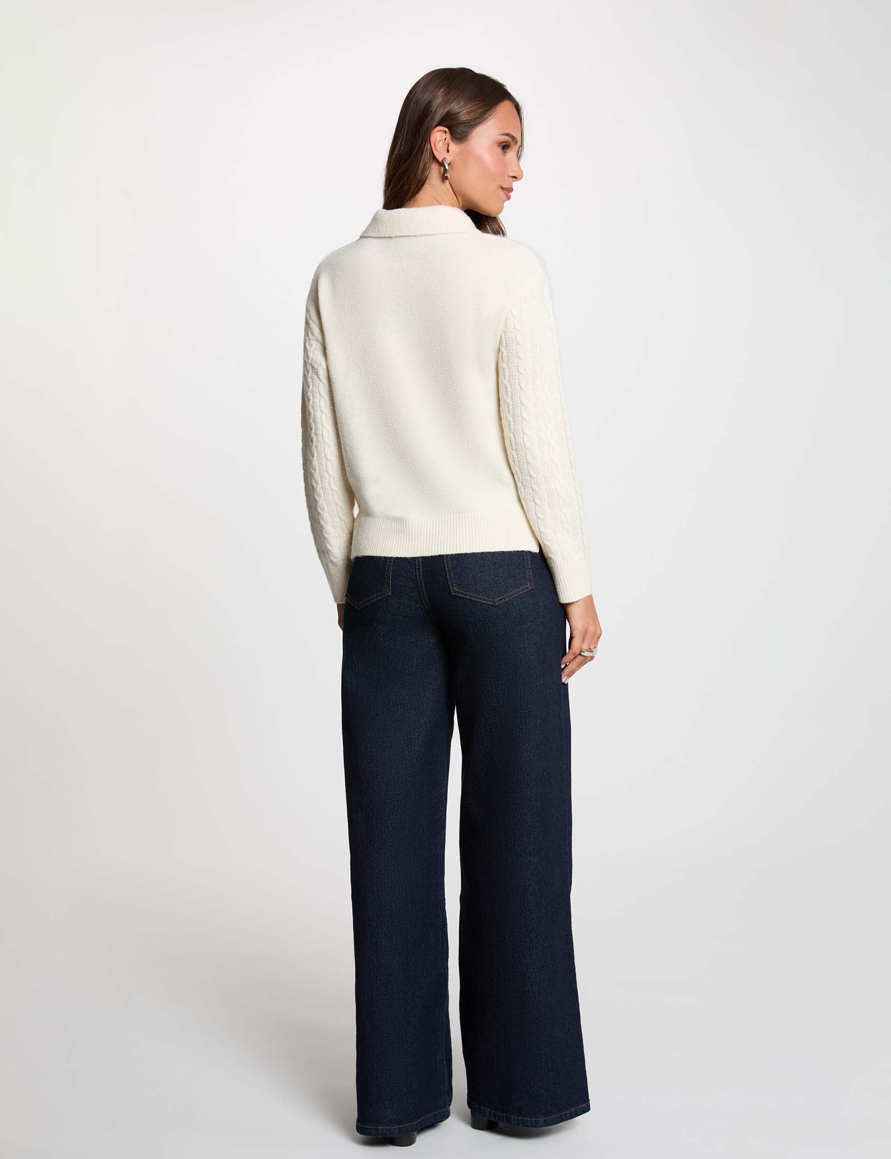 Pull torsad&eacute; col &agrave; revers ivoire femme