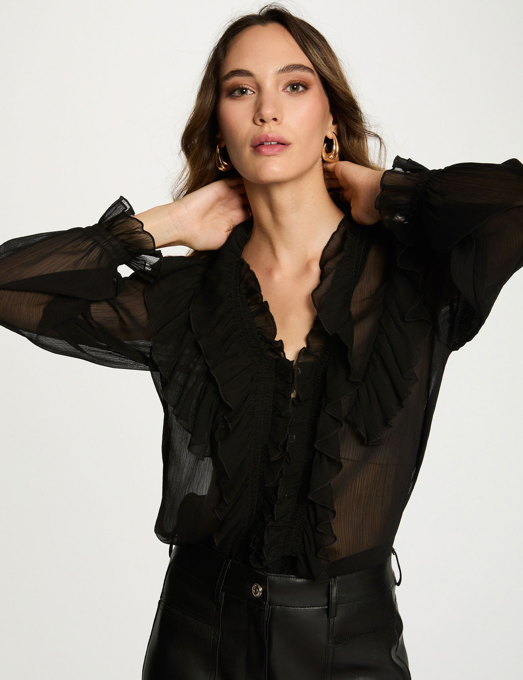 Chemise fluide col v noir femme Morgan