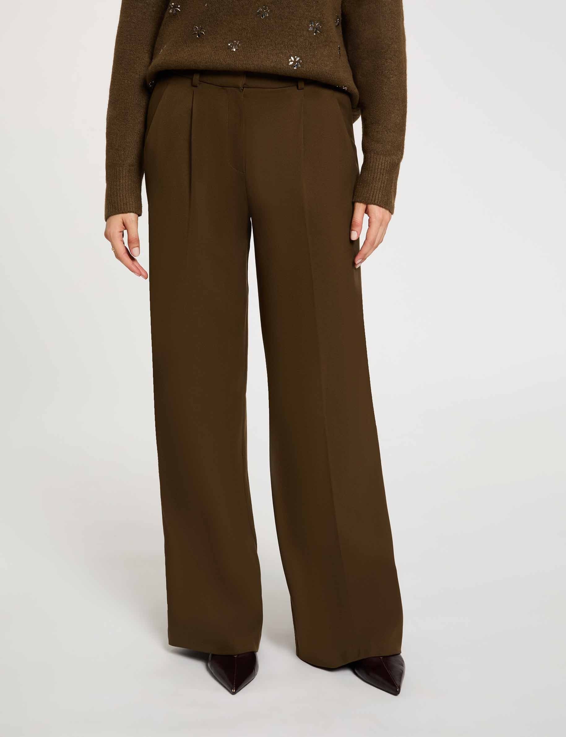 Pantalon large taille haute vert kaki femme