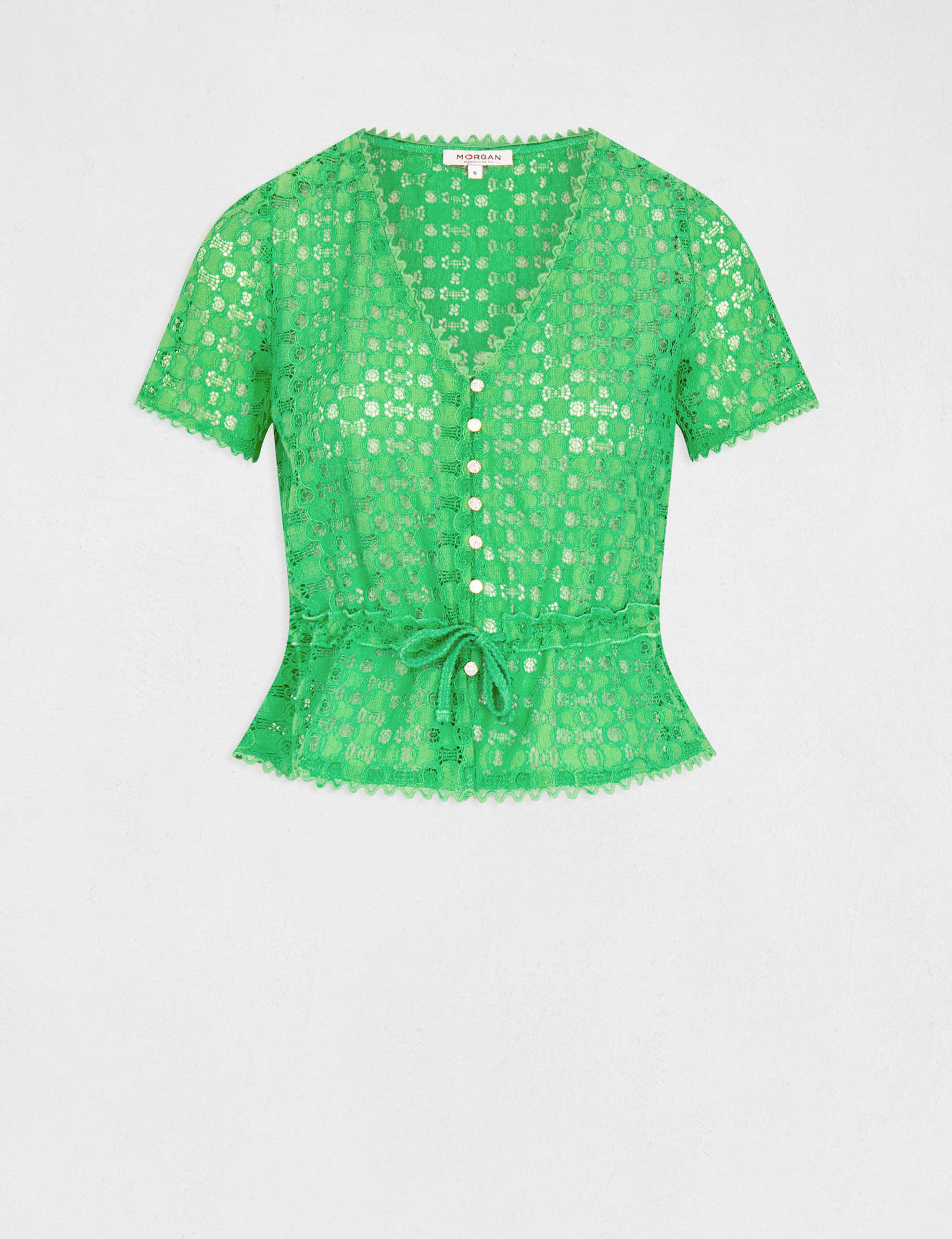 T-shirt manches courtes en dentelle vert femme T-shirt manches courtes en dentelle vert femme
