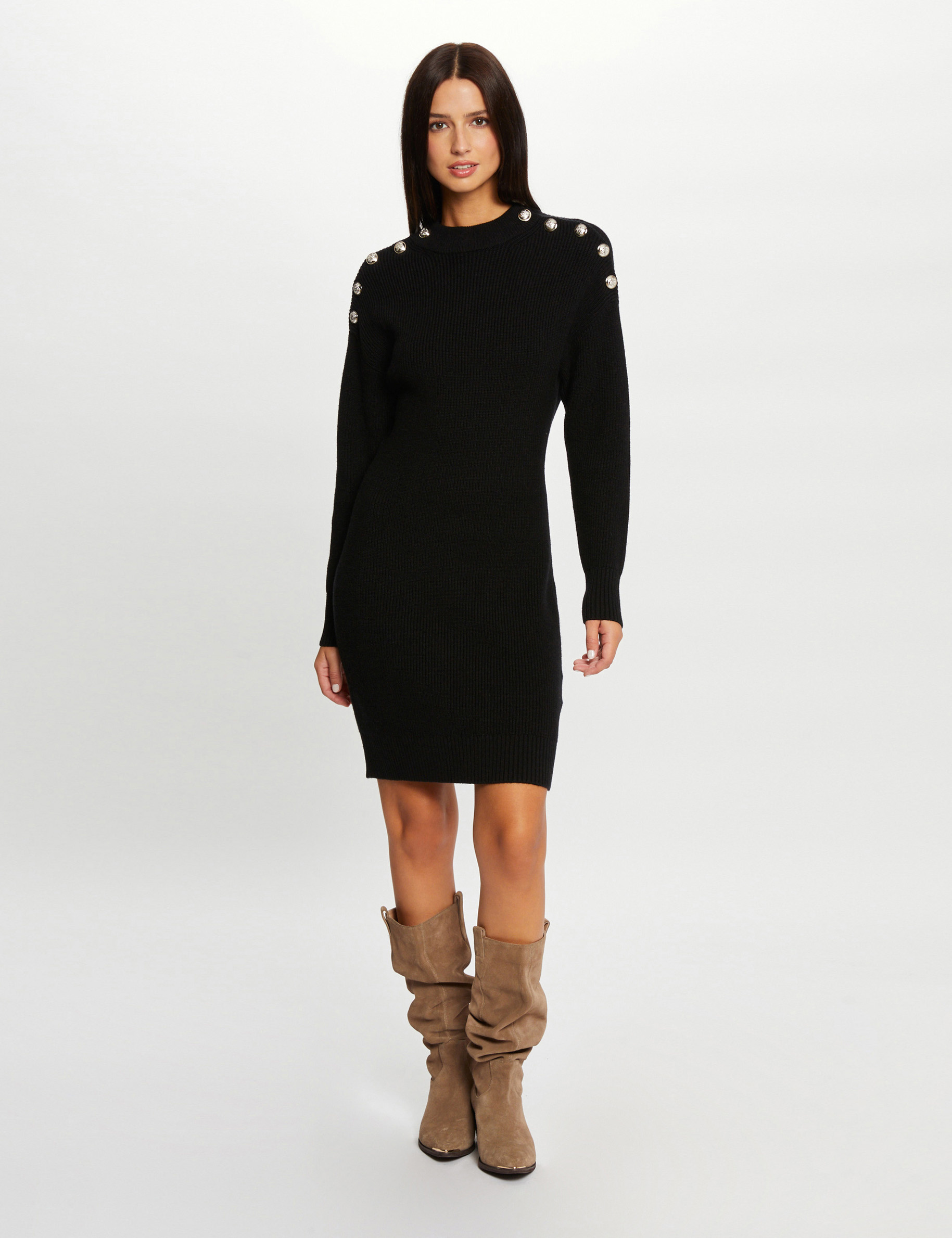 robe pull ajustee avec boutons noir femme Robe pull ajustée avec boutons noir femme