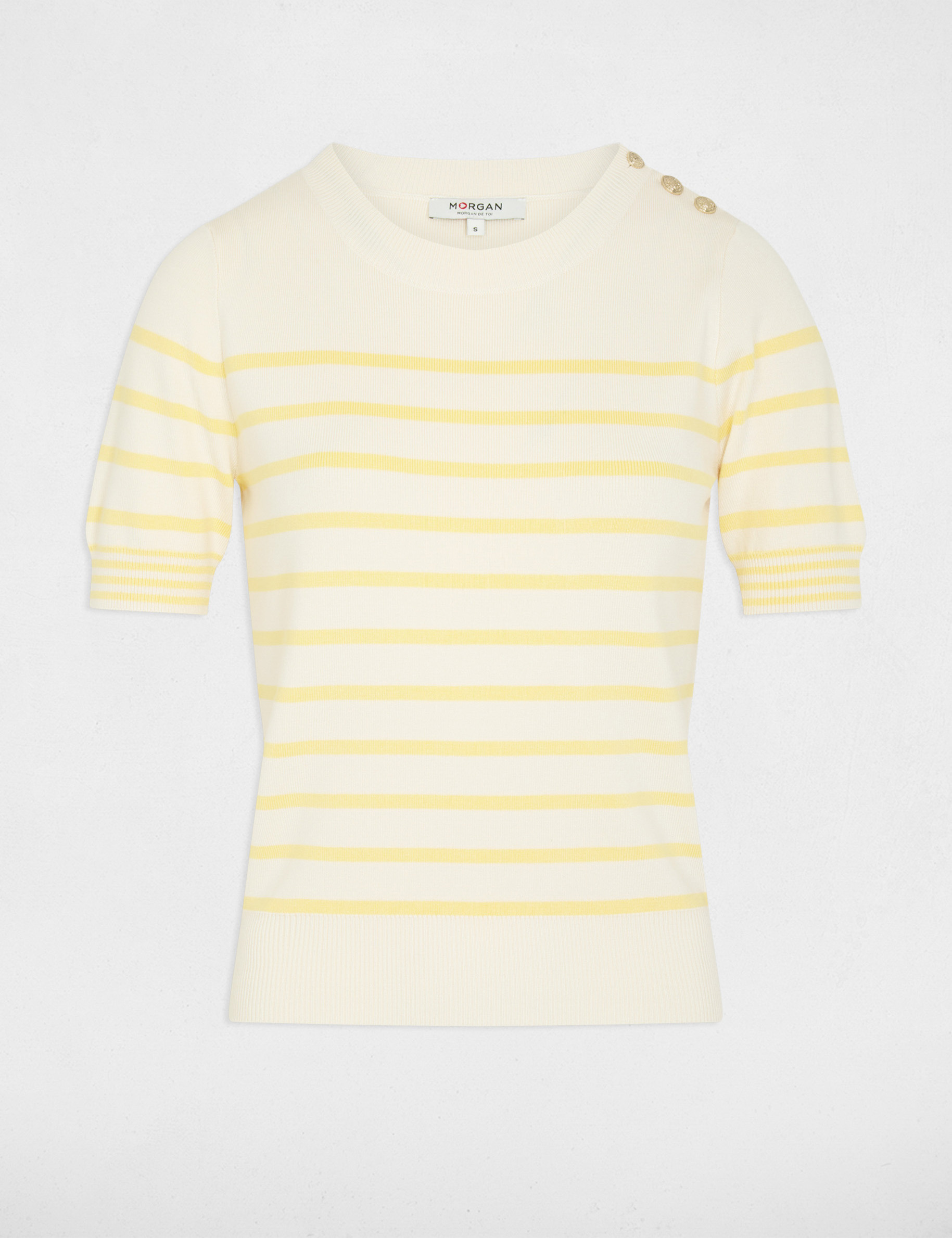 Pull manches courtes ray&eacute; ivoire femme
