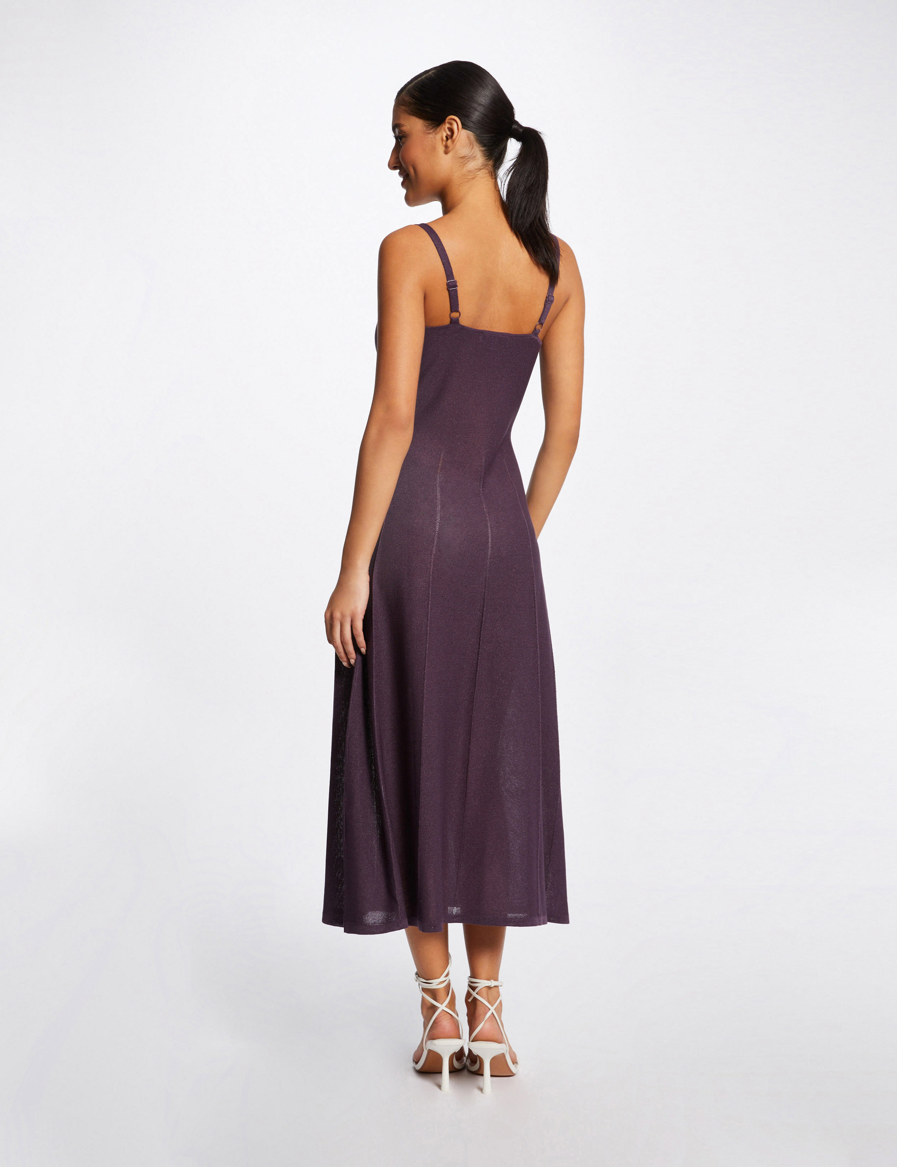 Robe pull midi évasée à bretelles fines prune femme Robe pull midi évasée à bretelles fines prune femme