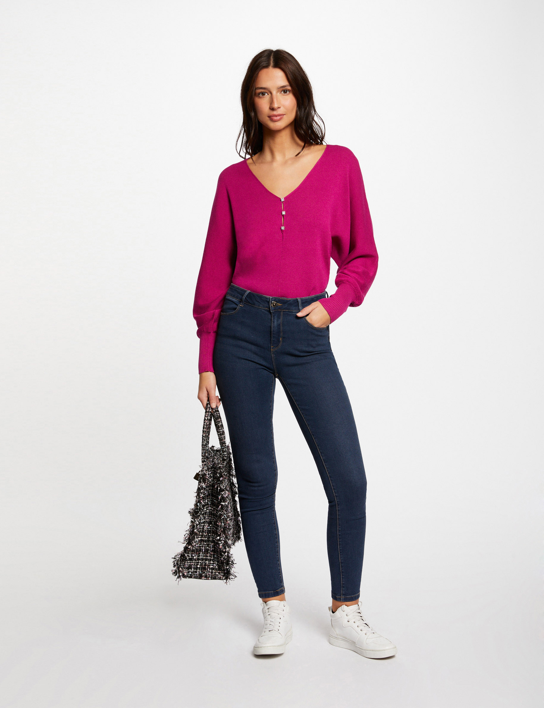 Pull Col Bateau à Manches Bouffantes Vert Bouteille MAILLE Femmes