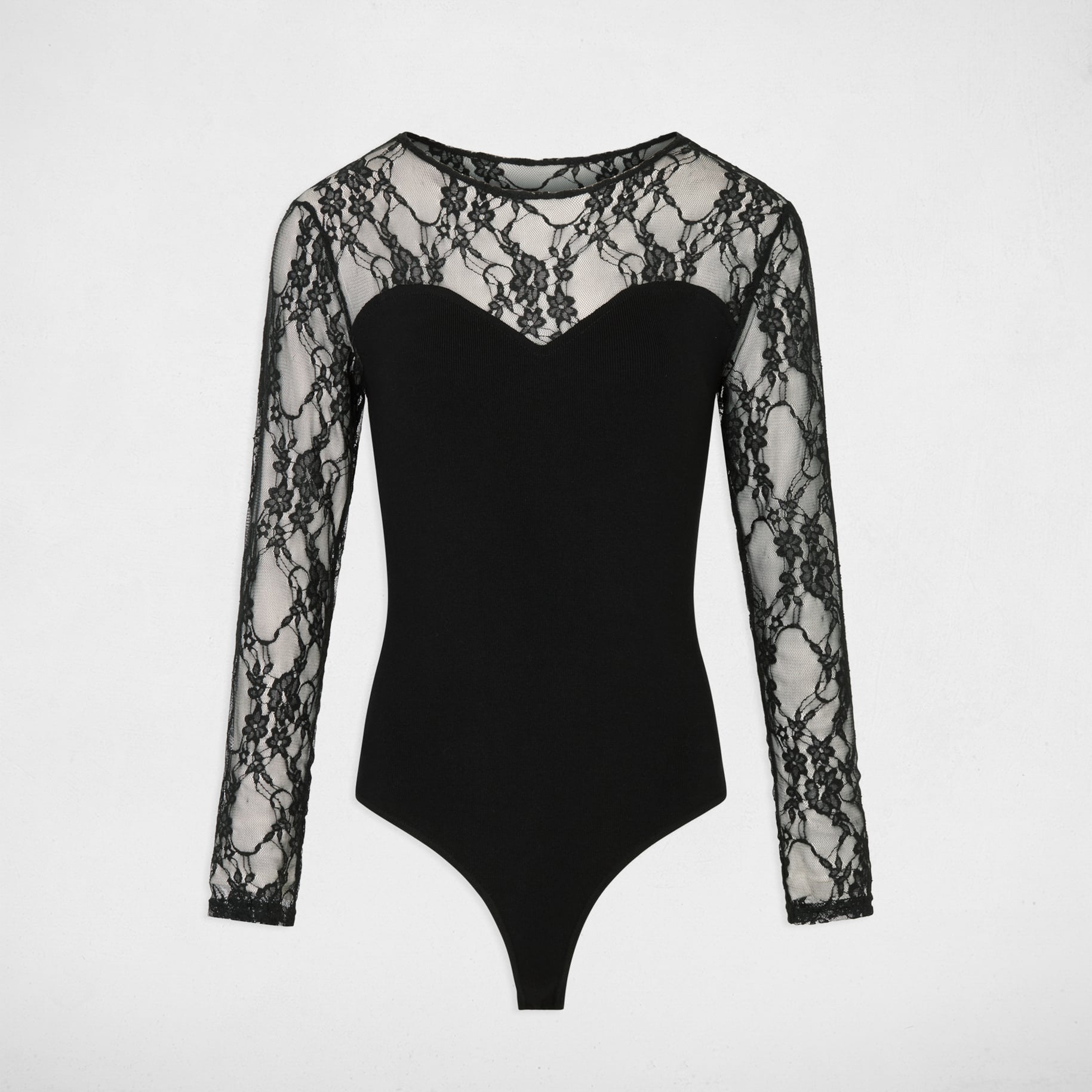 Body dentelle col rond noir femme