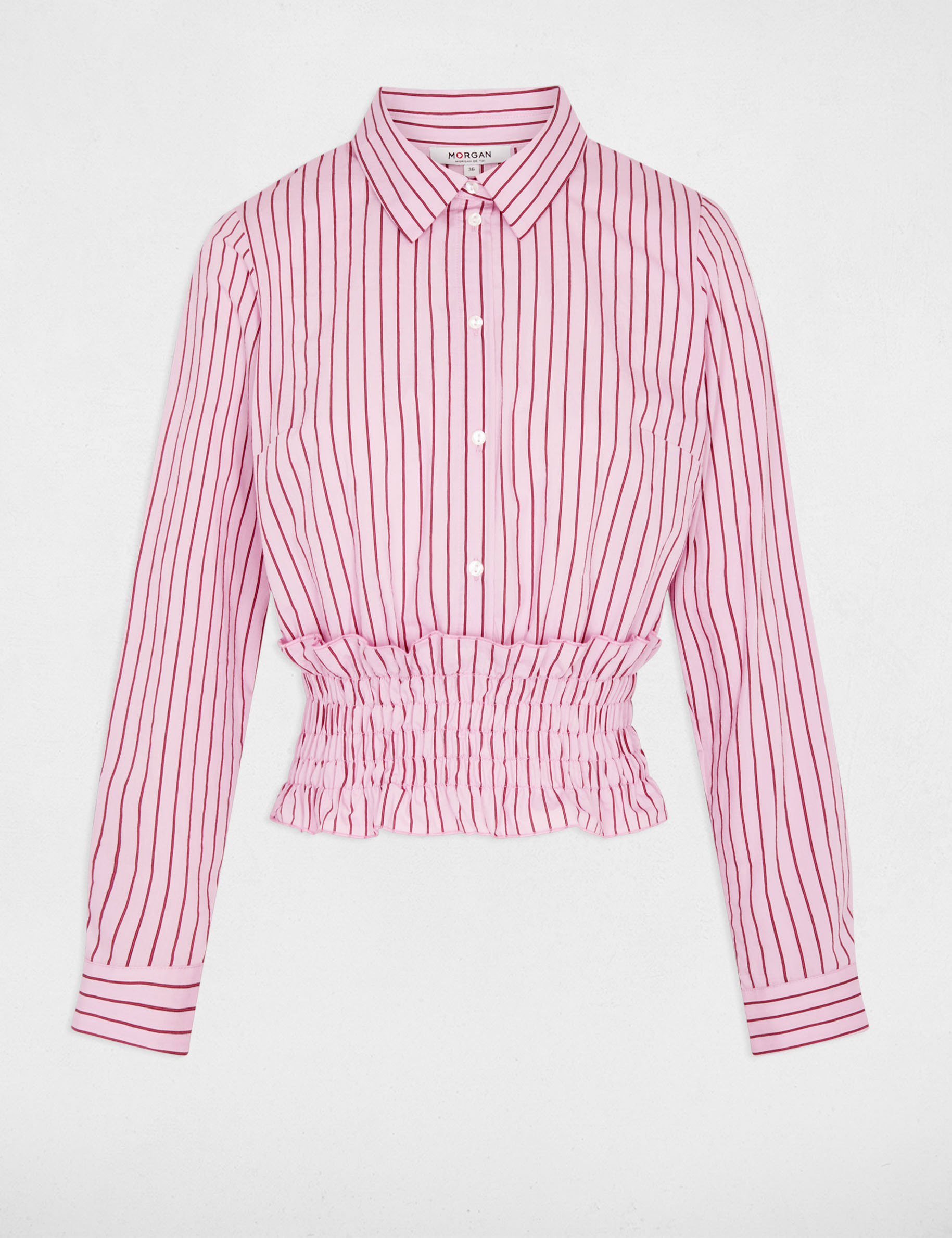 Chemise ray&eacute;e col &agrave; revers rose femme