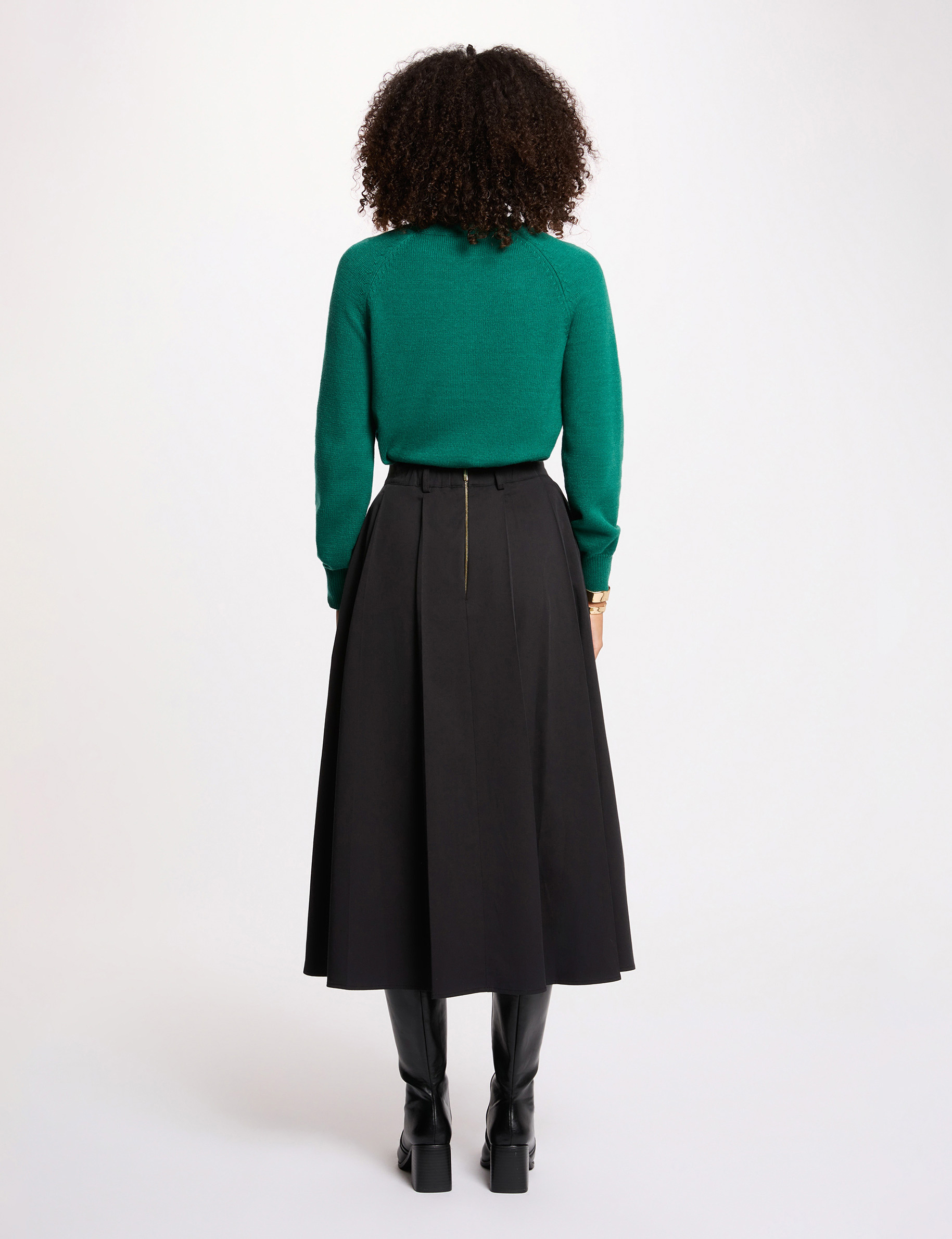 Jupe &eacute;vas&eacute;e taille haute noir femme