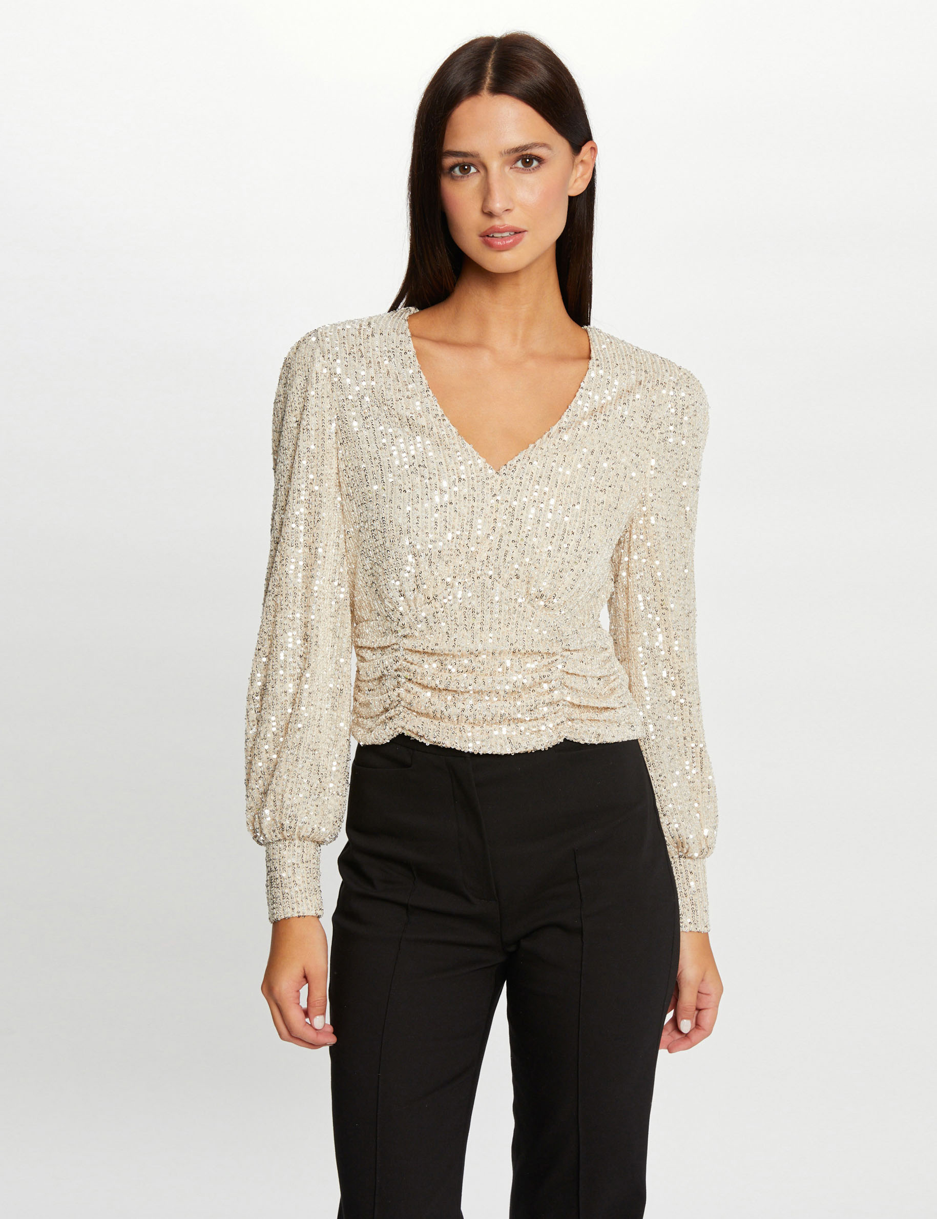 Image of T-shirt manches longues à sequins champagne femme