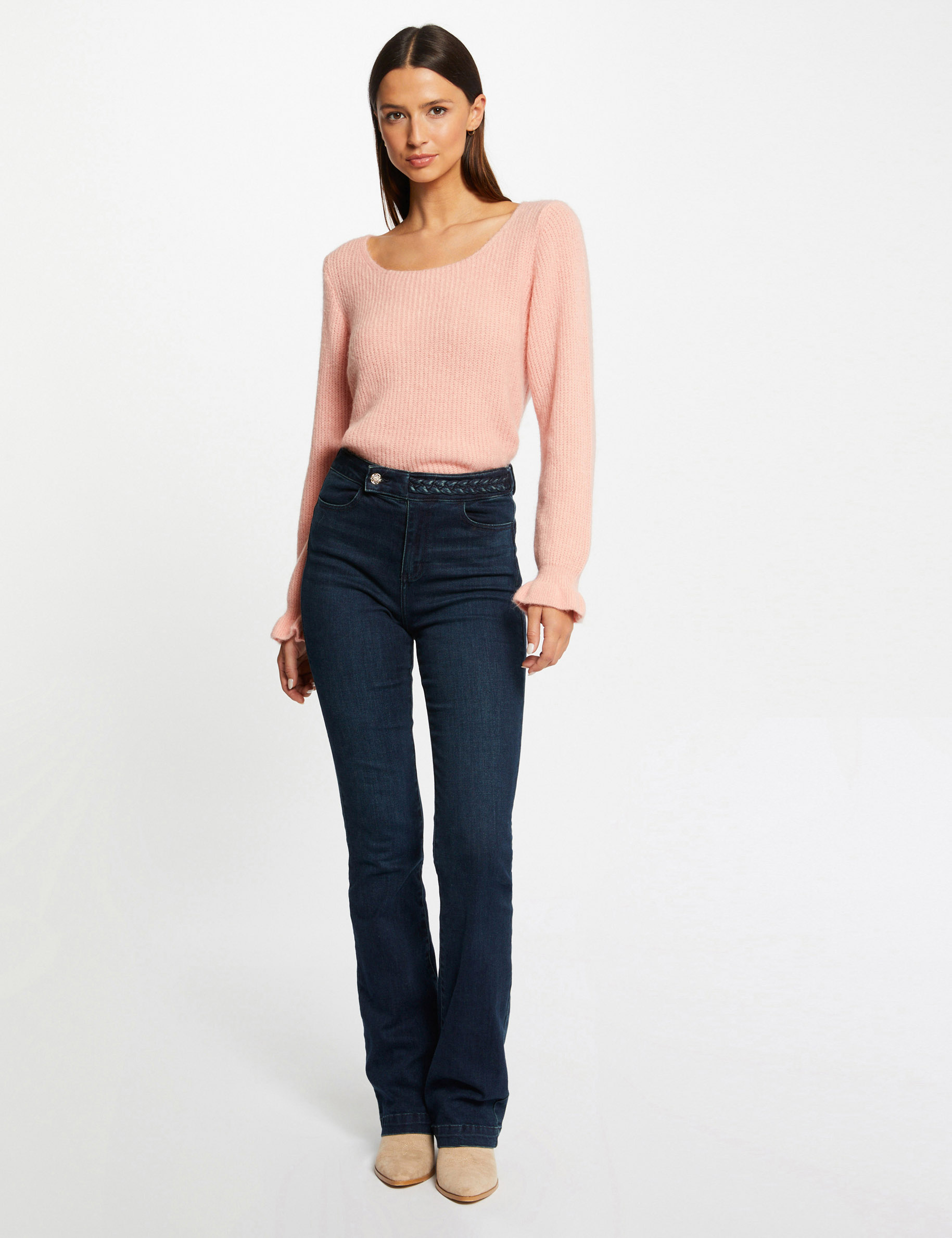pull manches longues col rond corail femme Pull manches longues col rond corail femme