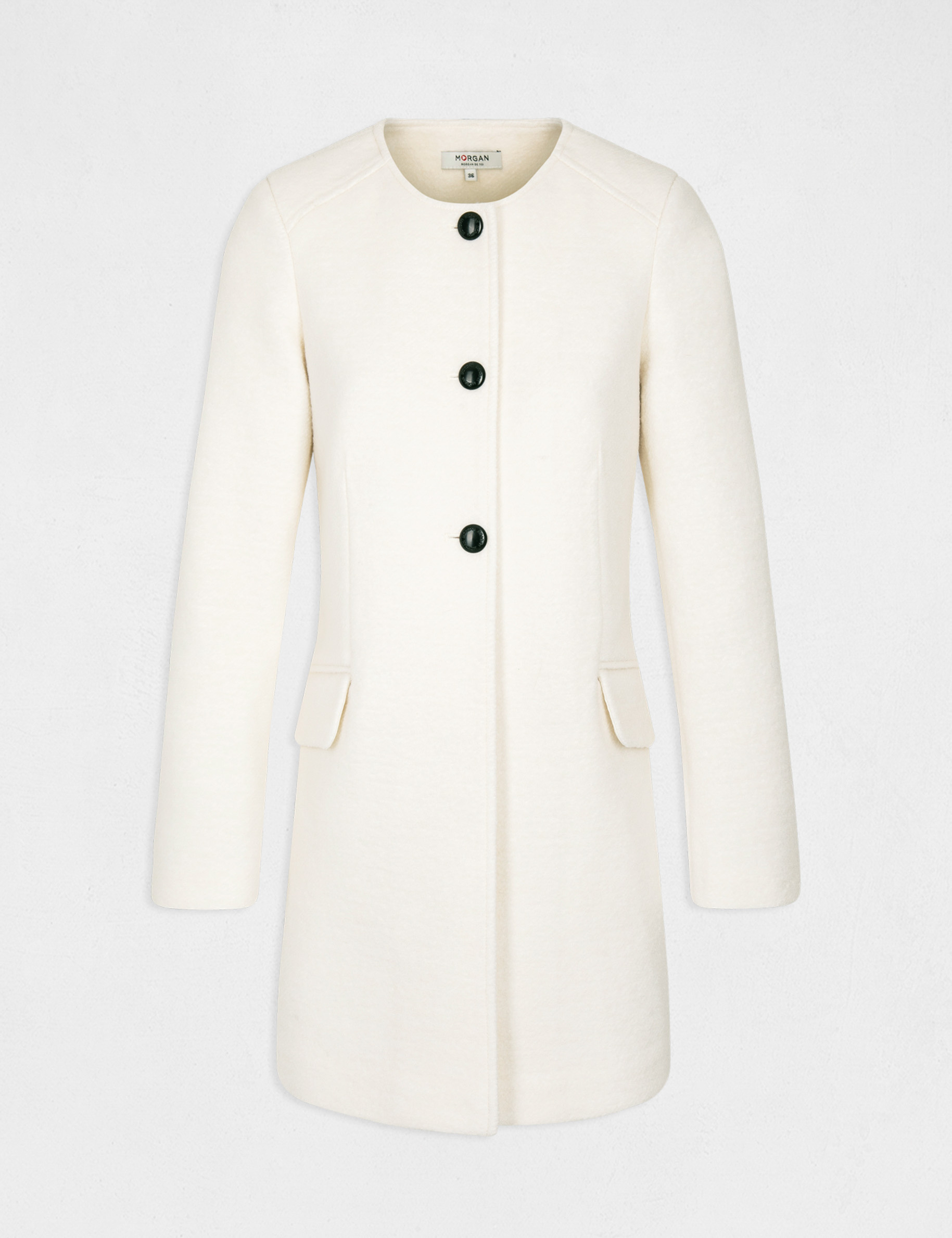Manteau droit boutonné ivoire femme