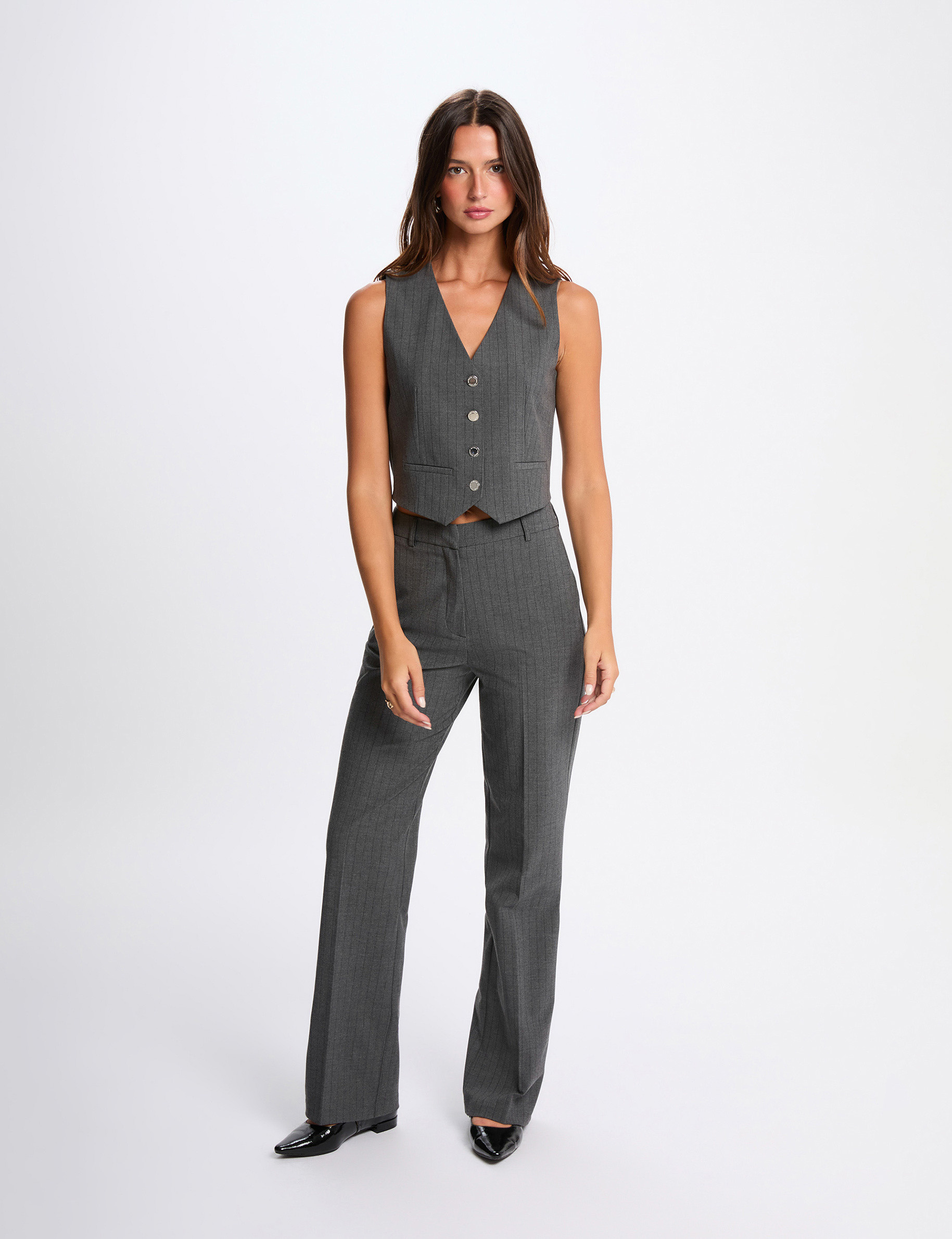 Pantalon jambe large gris moyen femme