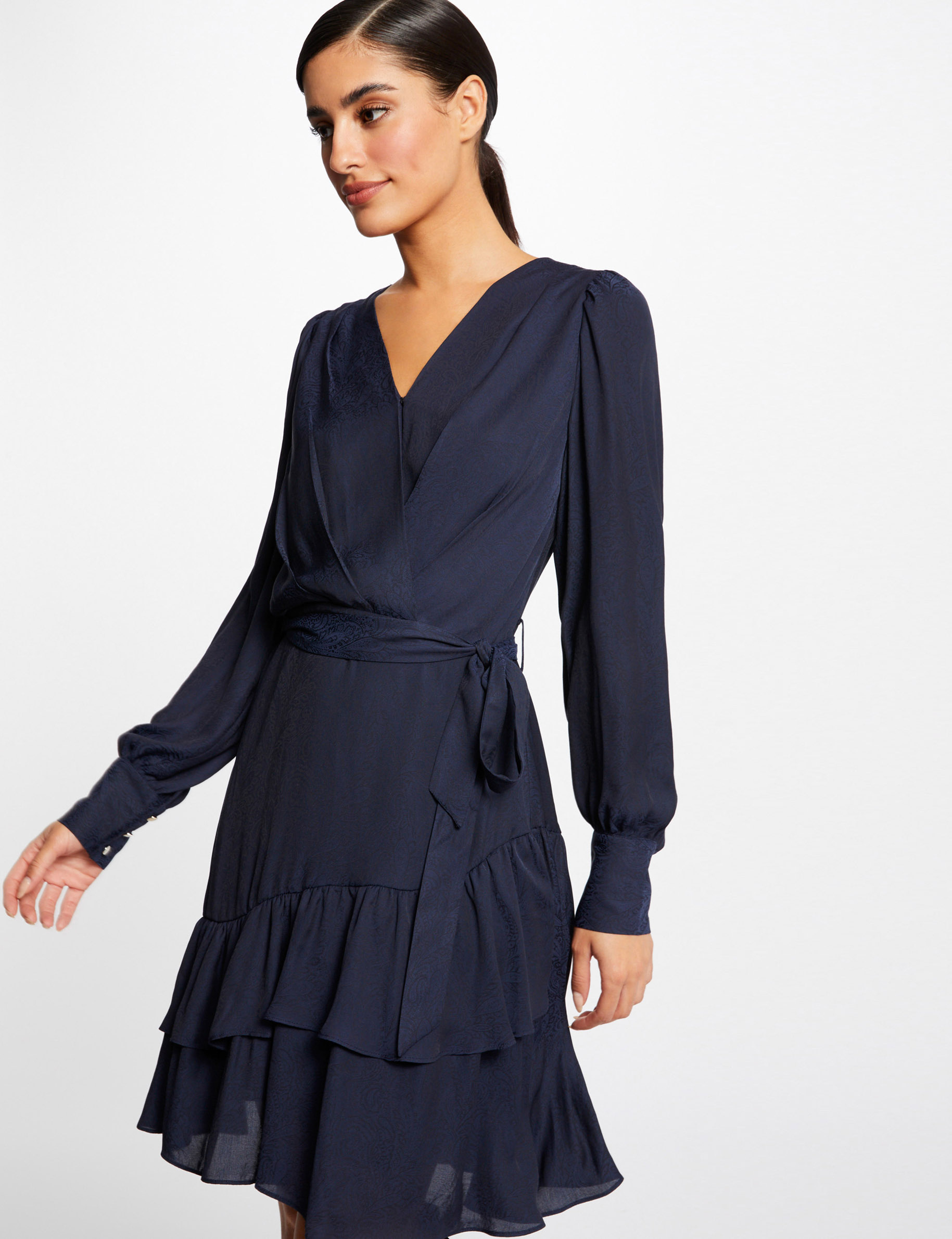 robe evasee a col cache coeur marine femme Robe évasée à col cache-coeur marine femme