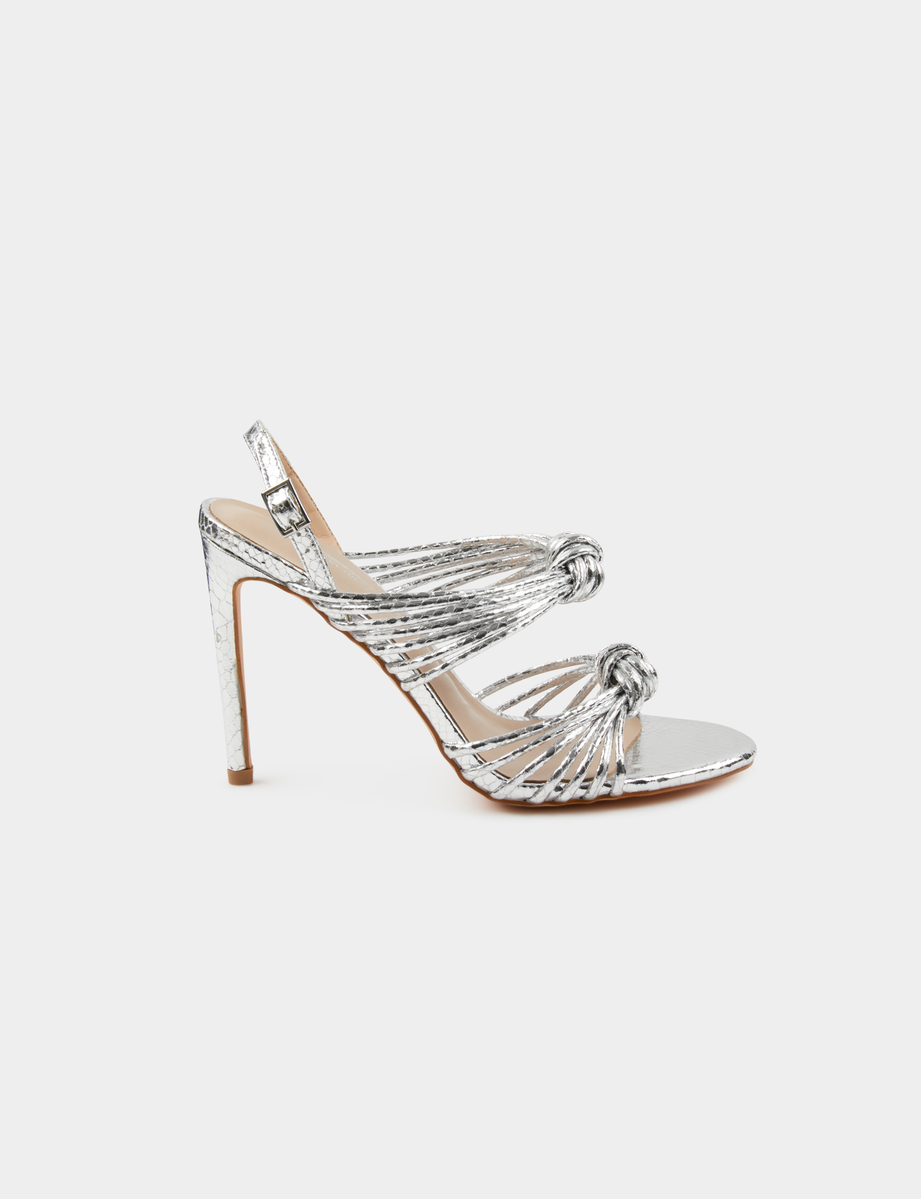 Sandales à talons avec brides nouées argente femme Sandales à talons avec brides nouées argente femme