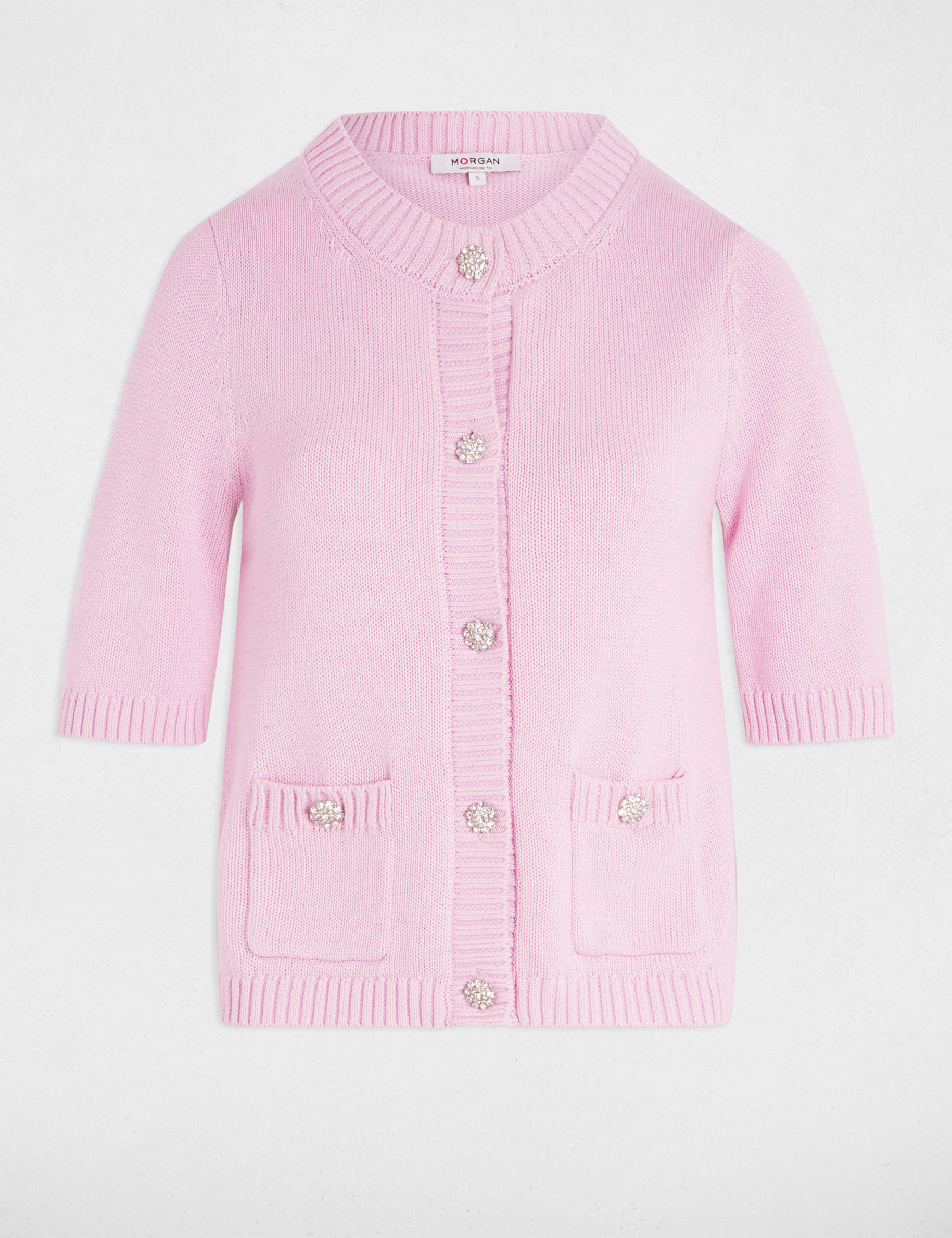Gilet manches 3/4 rose pastel femme