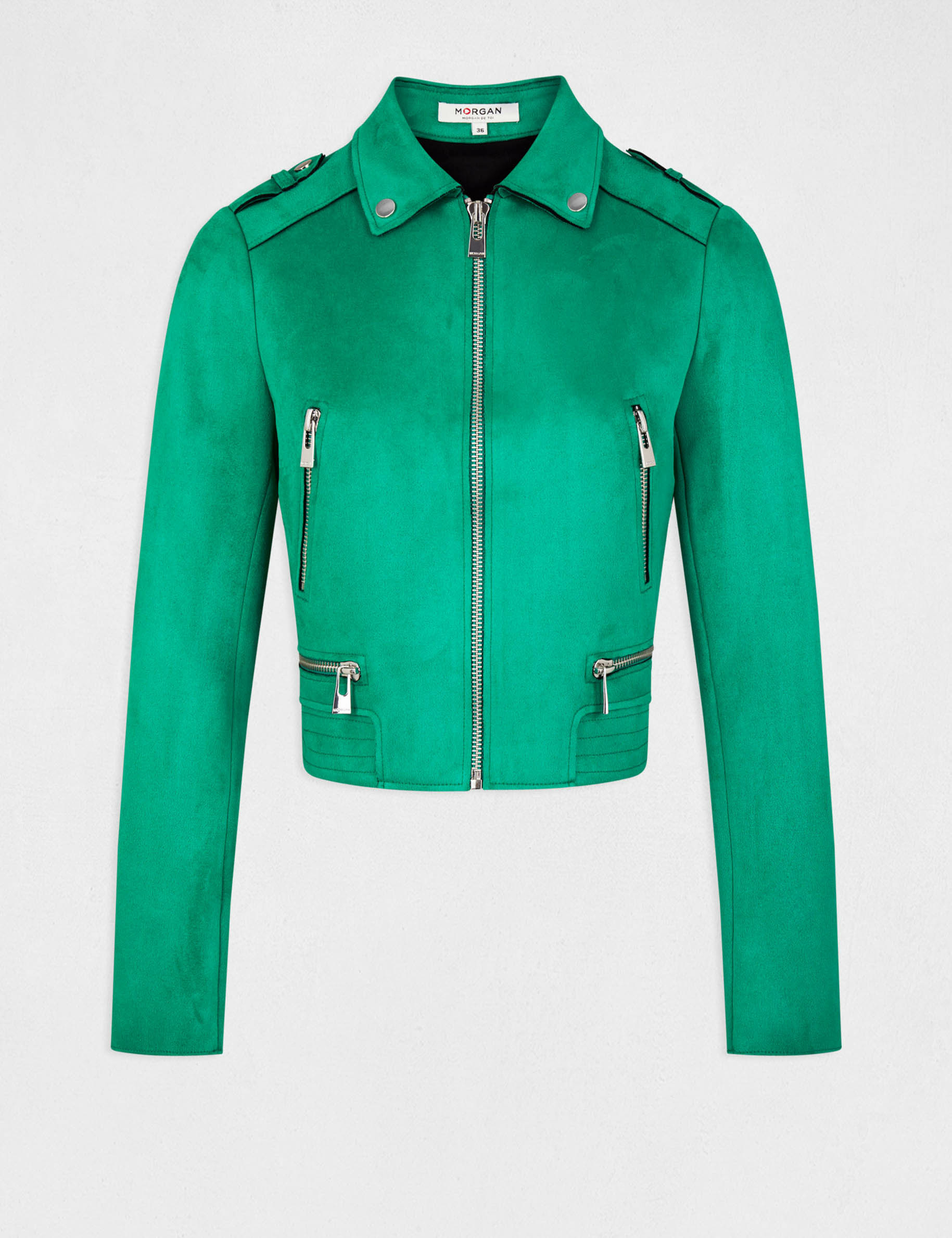 blouson droit aspect suedine vert clair femme Blouson droit aspect suédine vert clair femme