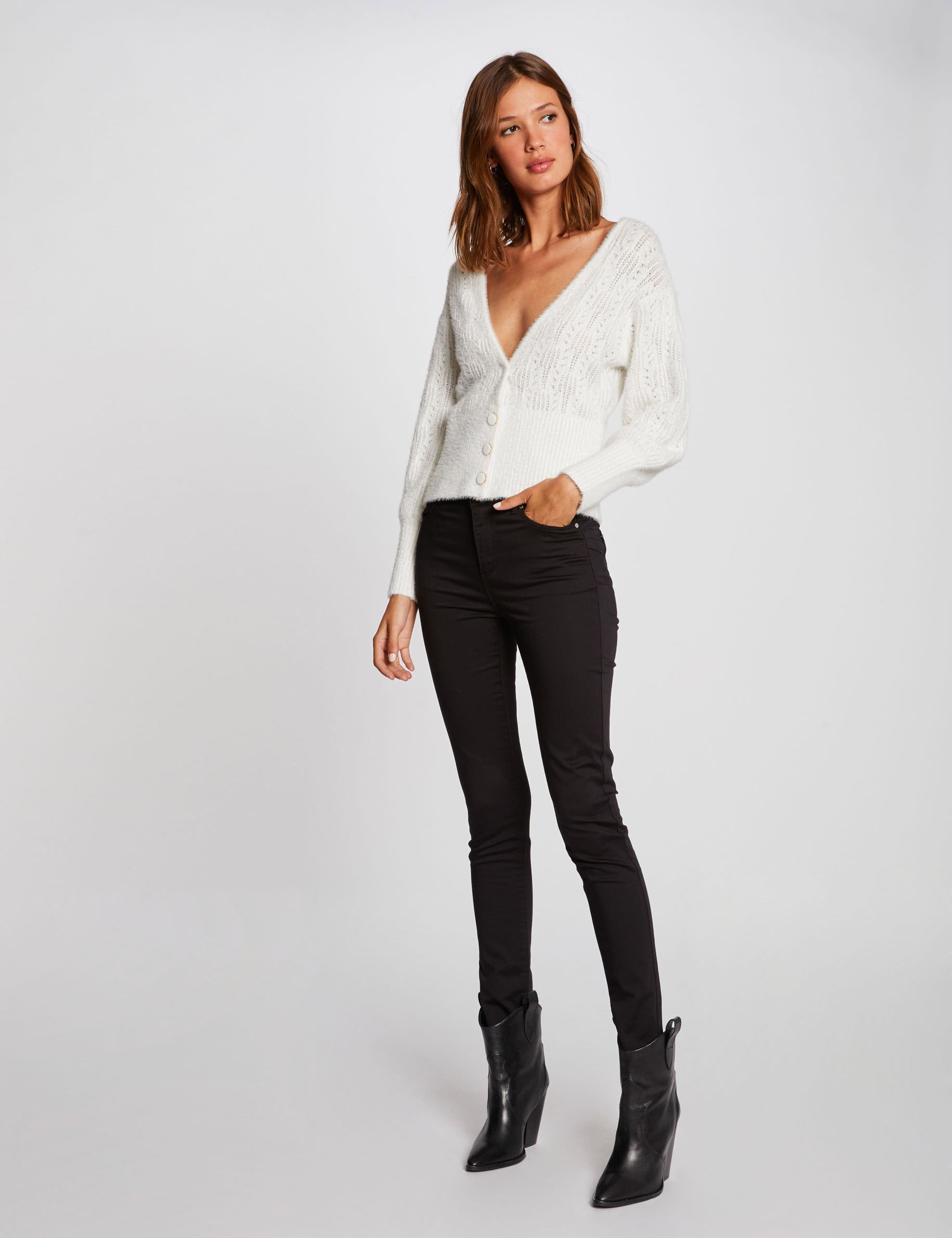 Pantalon slim satin noir femme