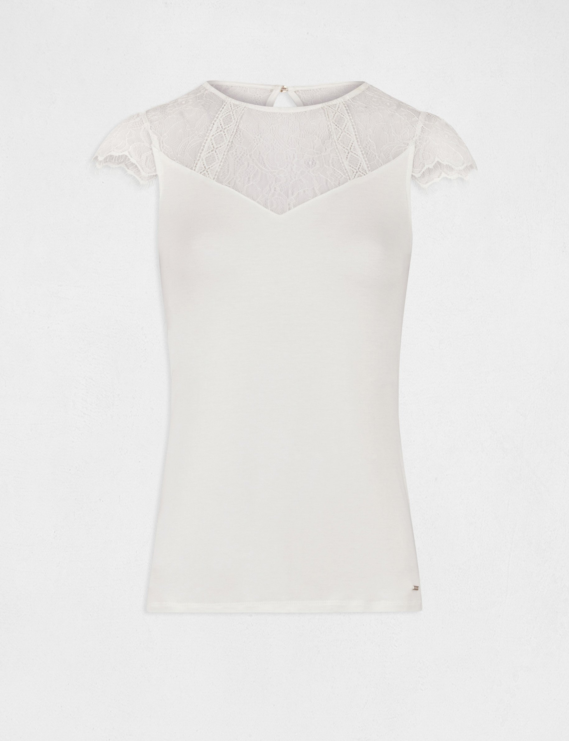 t shirt manches courtes a dentelle ivoire femme T-shirt manches courtes à dentelle ivoire femme