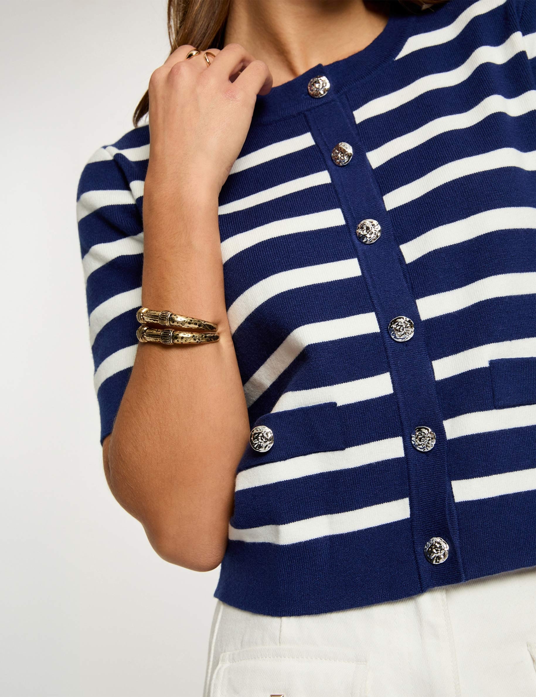 Gilet ray&eacute; manches courtes bleu marine femme