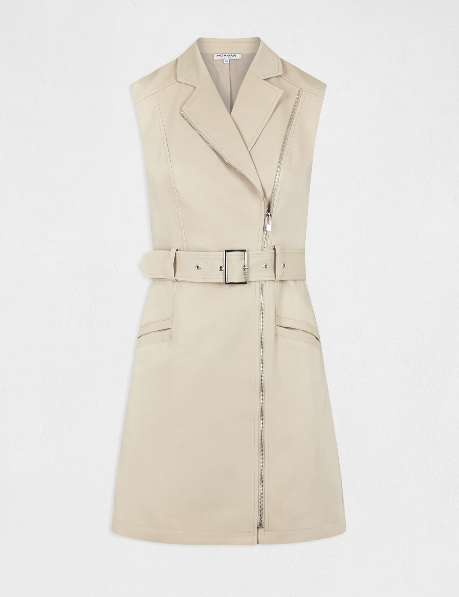Robe portefeuille zippée ceinturée beige clair femme Robe portefeuille zippée ceinturée beige clair femme