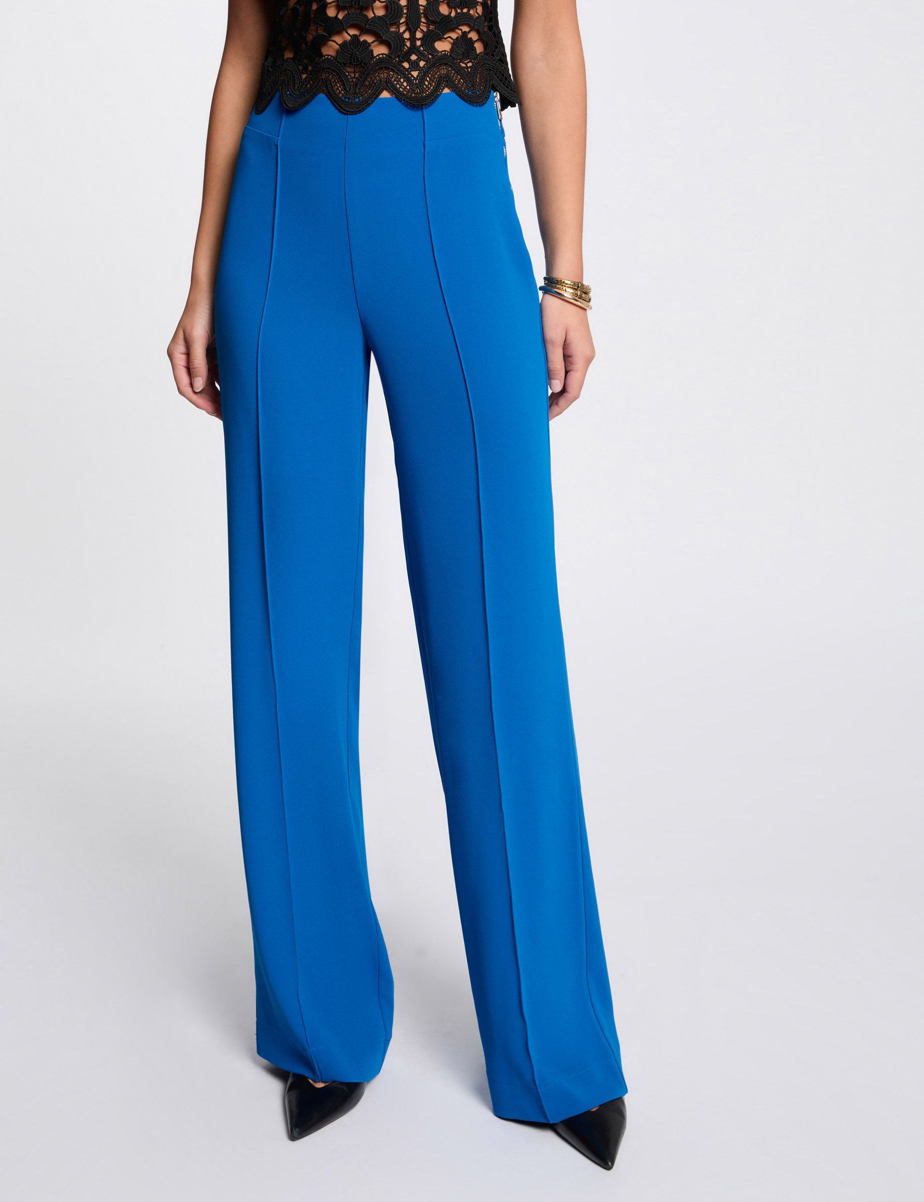 pantalon jambe large fluide bleu electrique femme Pantalon jambe large fluide bleu electrique femme