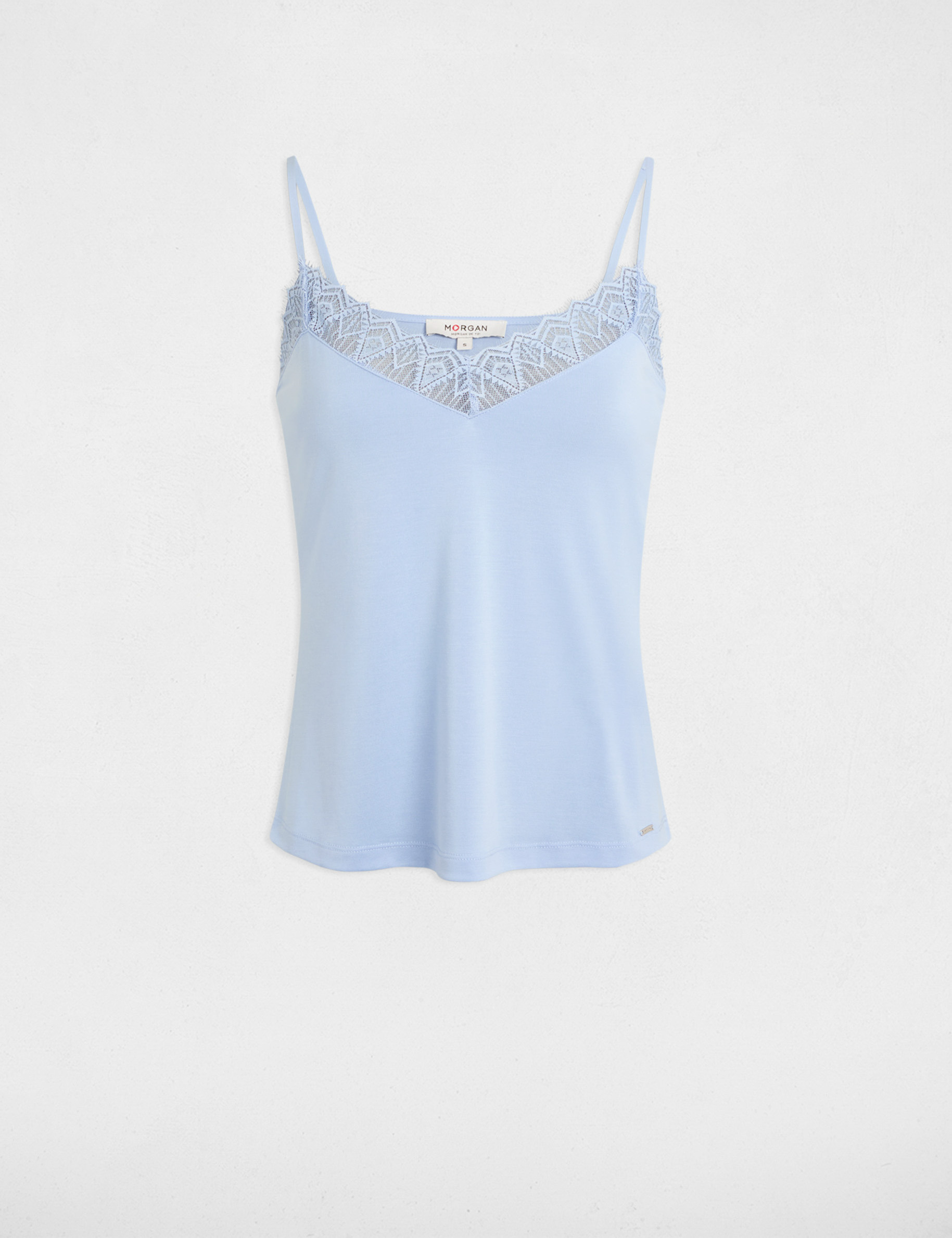 debardeur a dentelle bleu ciel femme Débardeur à dentelle bleu ciel femme