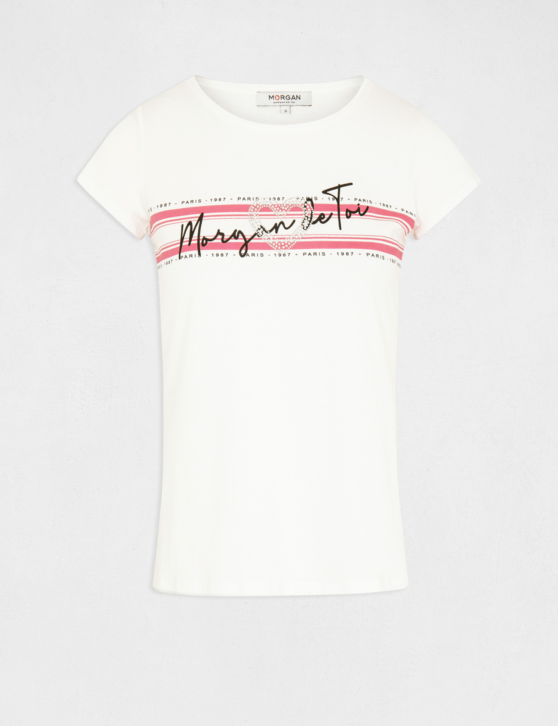T-shirt manches courtes à inscription fuchsia femme