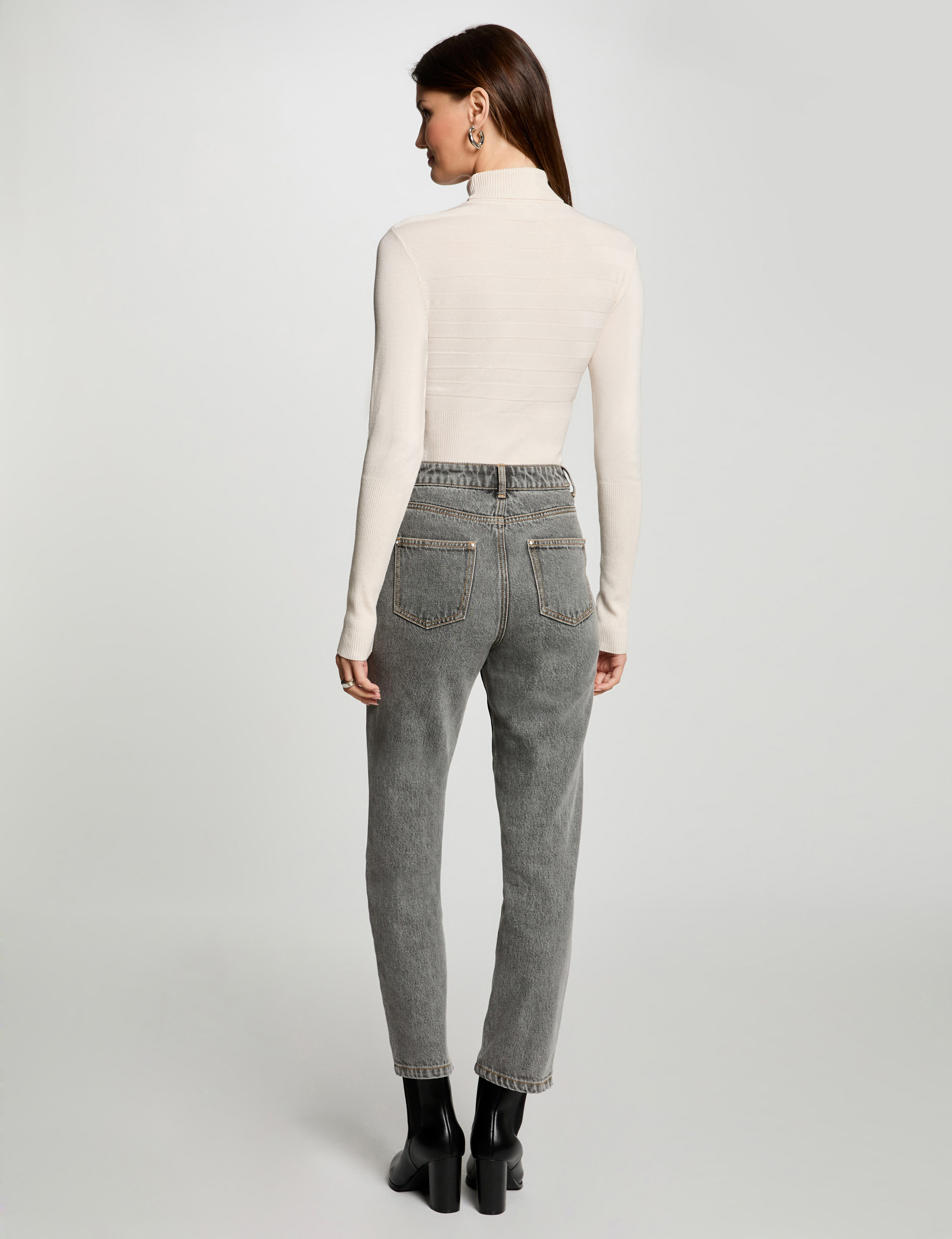 Pull manches longues col roulé ivoire femme