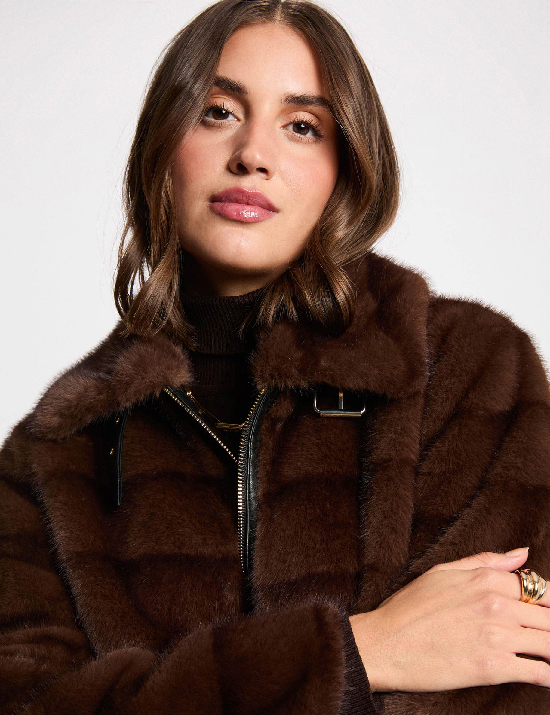 Manteau en Cuir Marron Vintage avec Doublure en Fourrure Synthétique main image 1