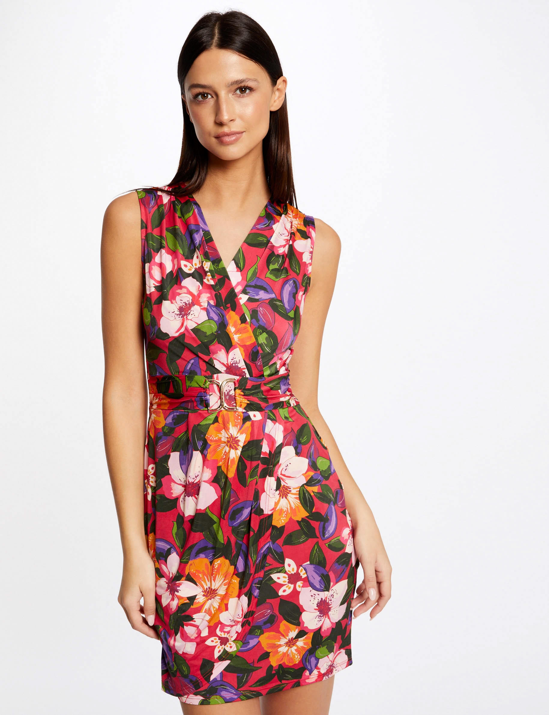 Robe ajustée drapée imprimé floral multico femme Robe ajustée drapée imprimé floral multico femme
