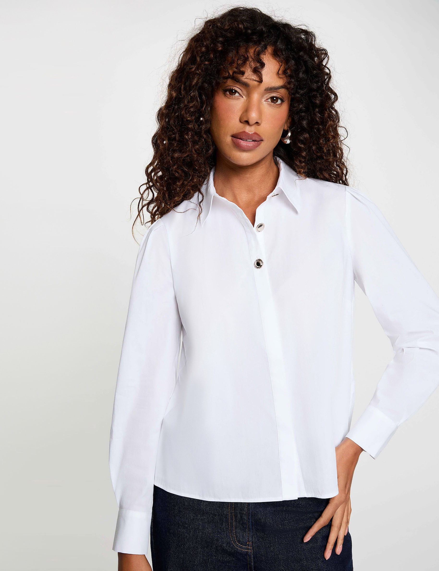 Chemise col &agrave; revers blanc femme