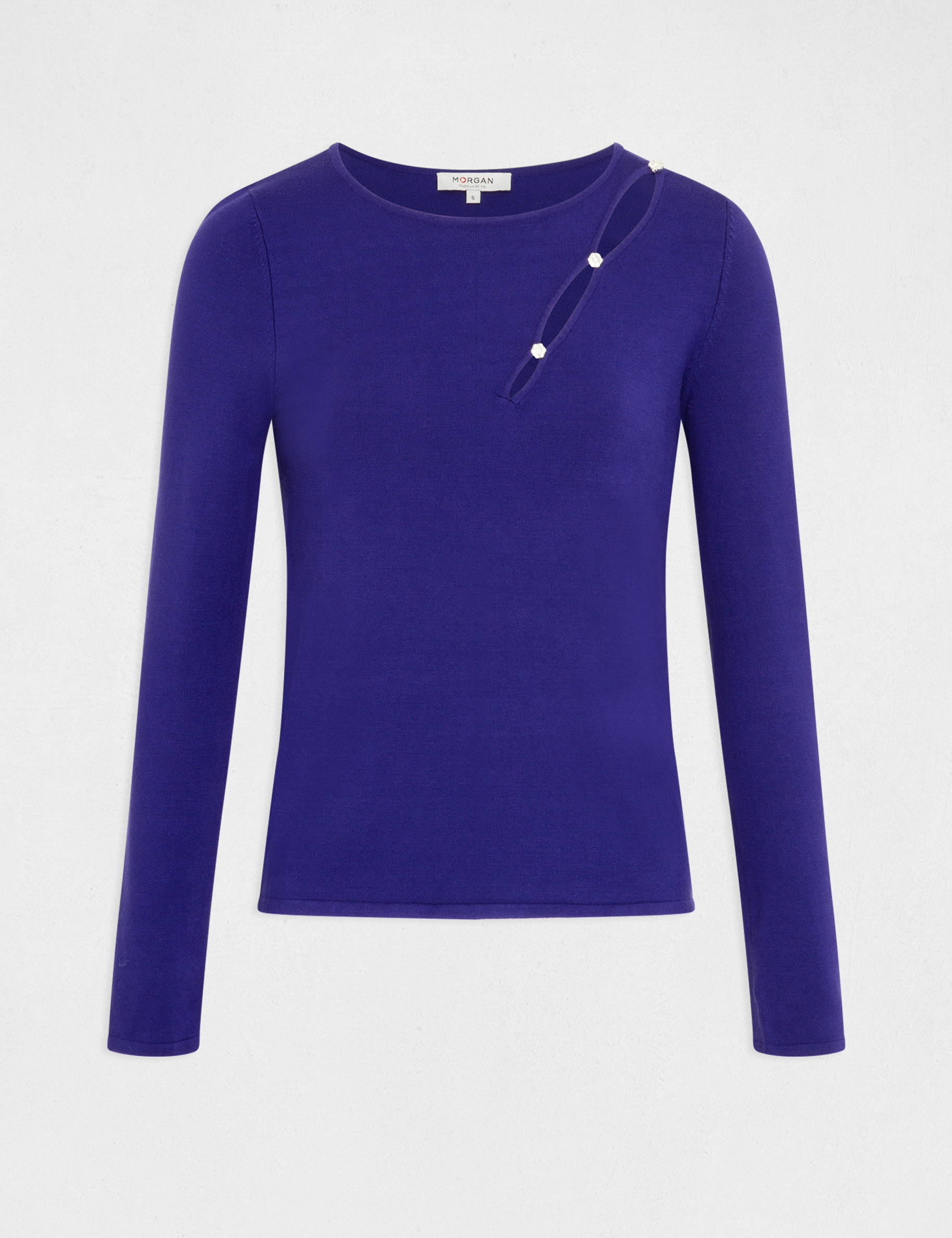 pull manches longues avec fente bleu moyen femme Pull manches longues avec fente bleu moyen femme