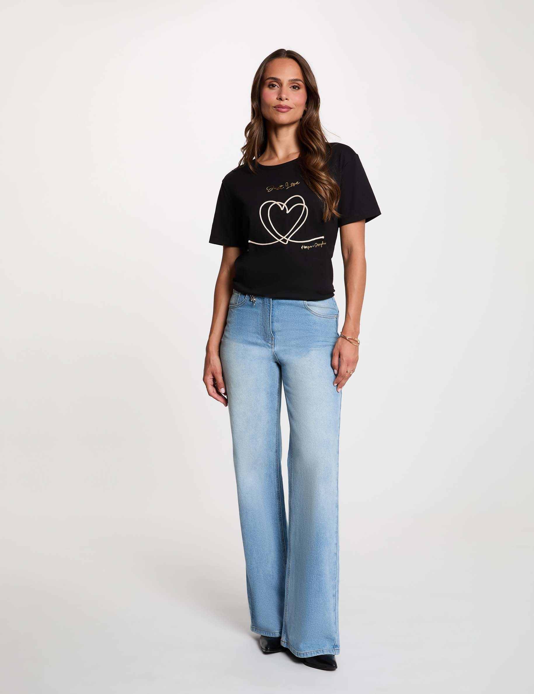 T-shirt brod&eacute; noir femme