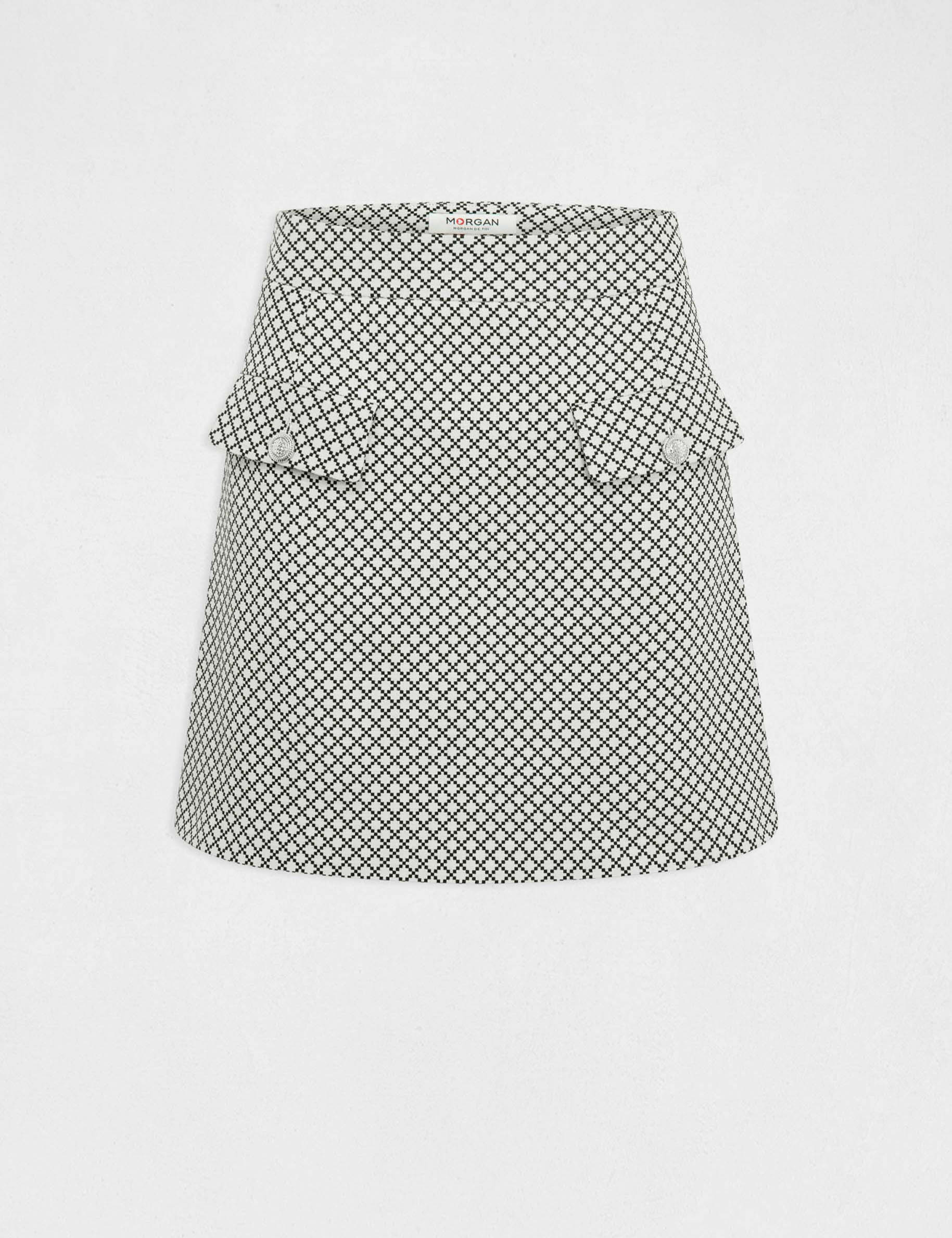 jupe droite imprime geometrique ecru femme Jupe droite imprimé géométrique ecru femme