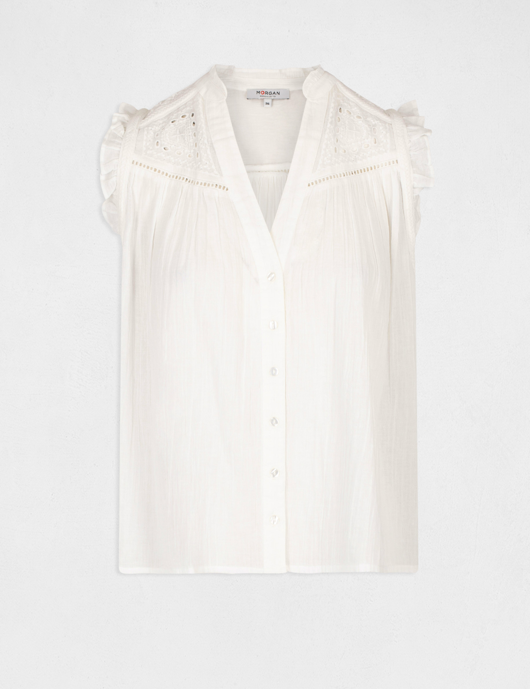 Chemise sans manches avec broderie ecru femme Chemise sans manches avec broderie ecru femme