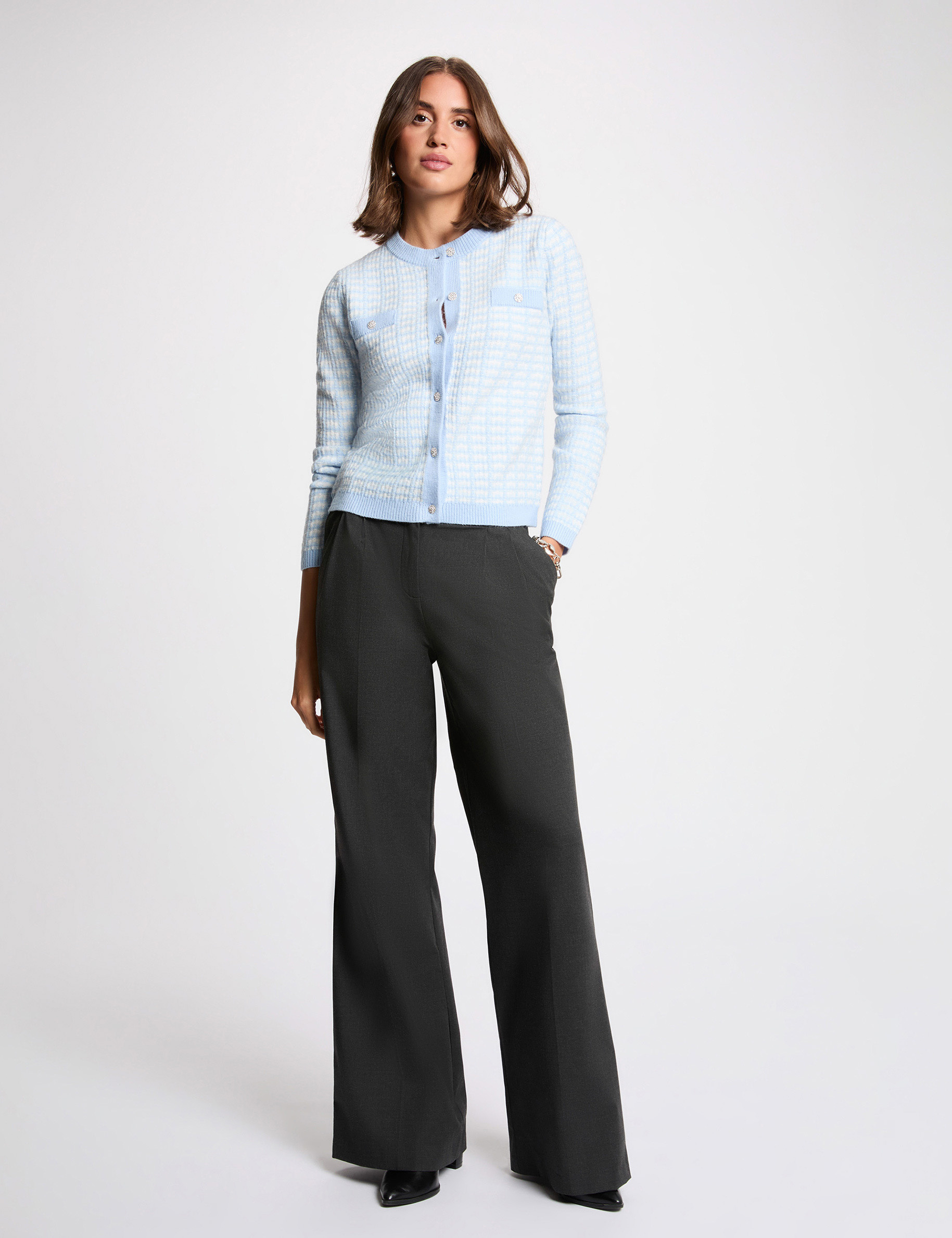 Gilet ajust&eacute; jacquard bleu ciel femme