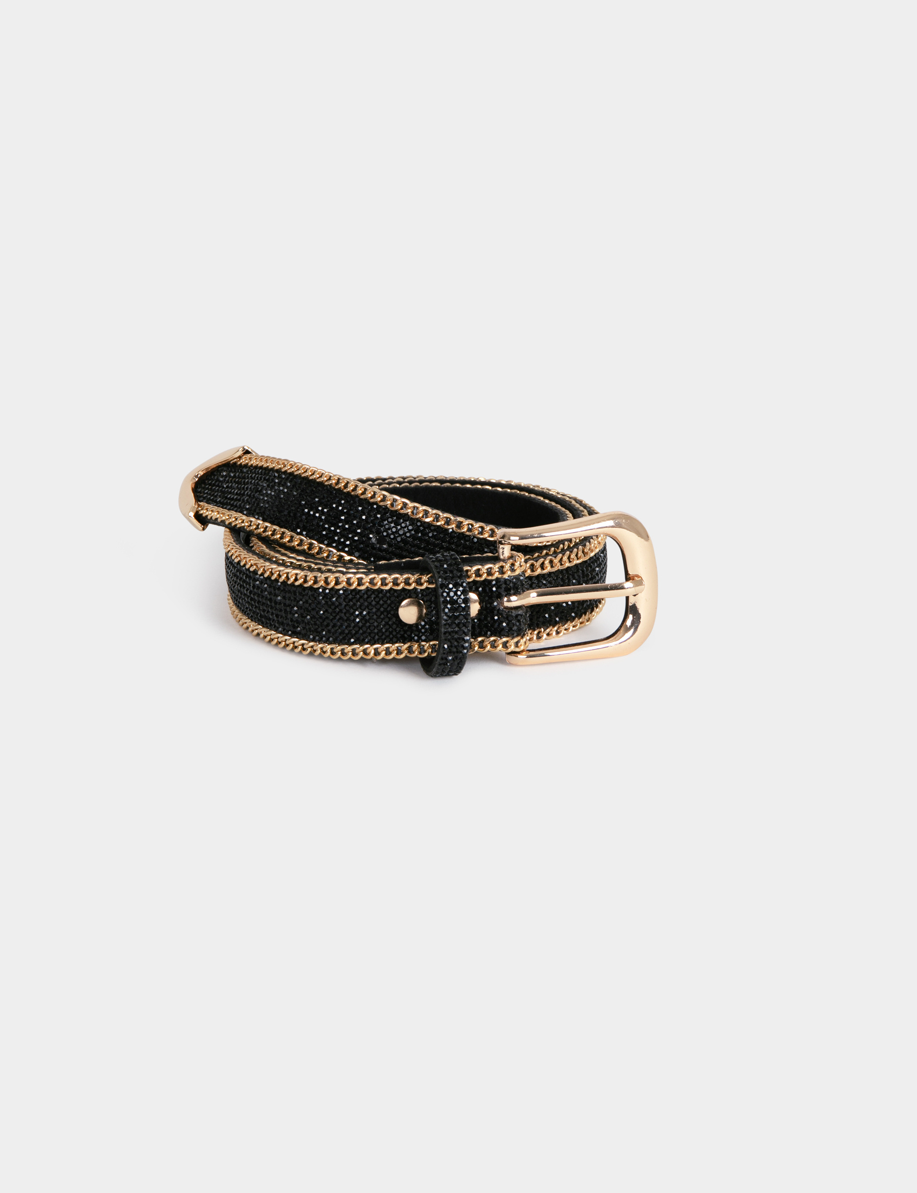 Ceinture avec détails chaînes et strass noir femme Ceinture avec détails chaînes et strass noir femme