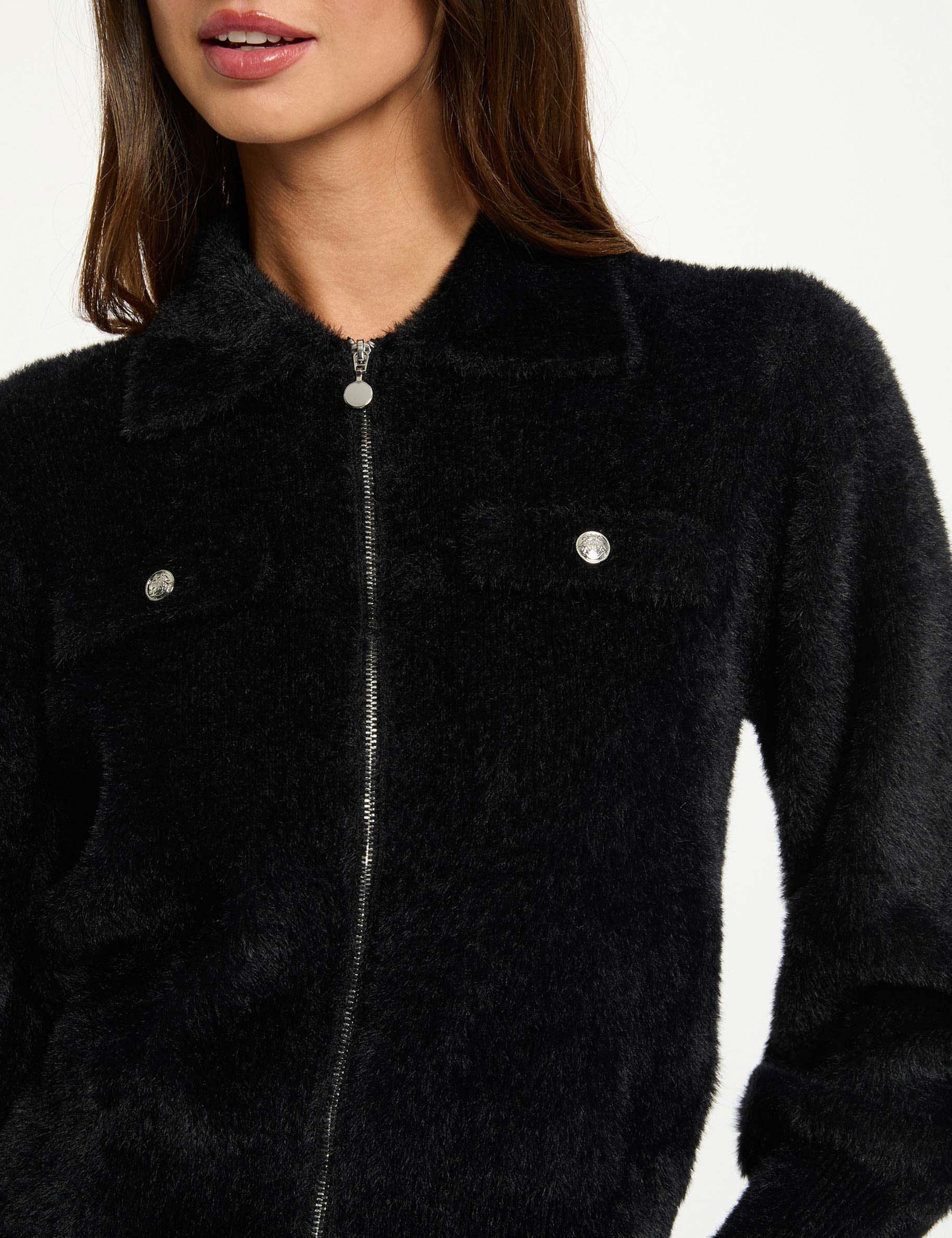 gilet manches longues col a revers noir femme Gilet manches longues col à revers noir femme