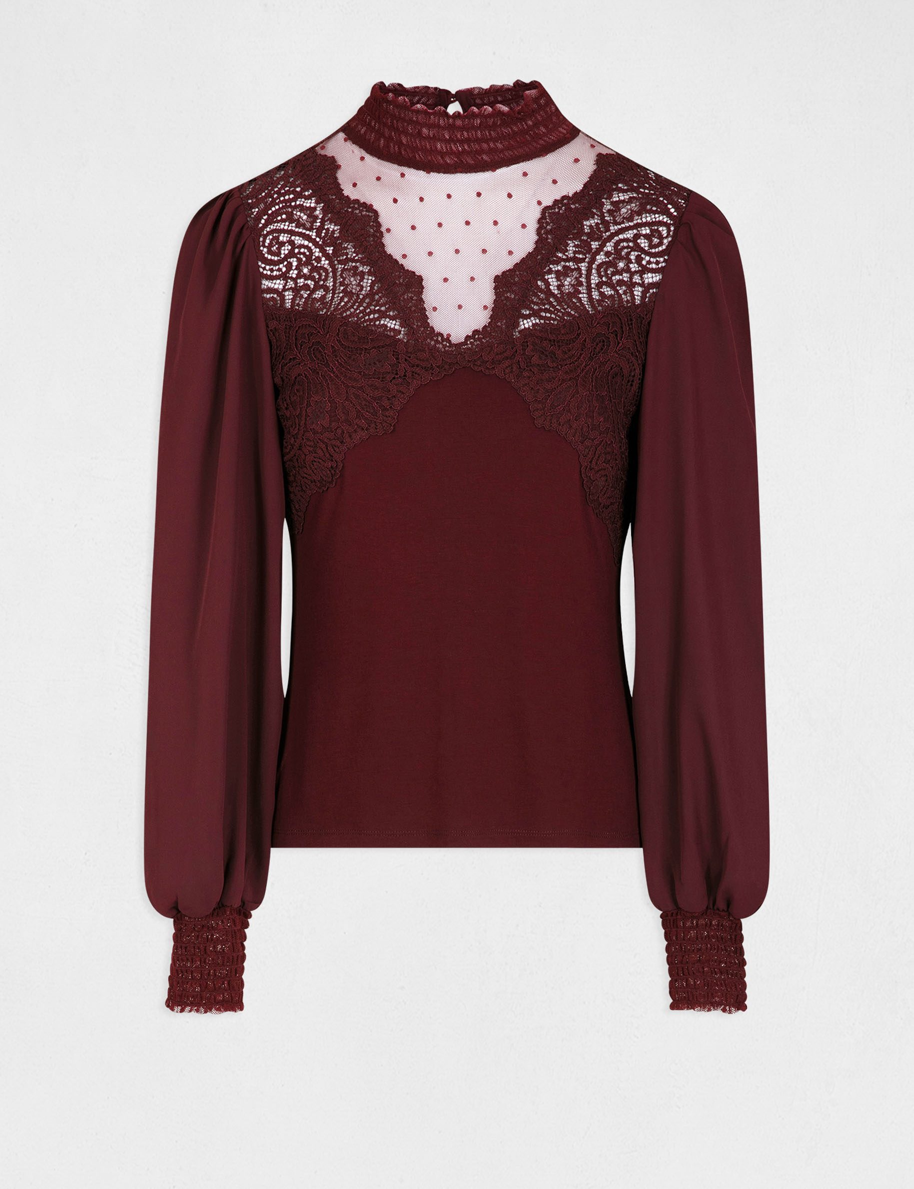 T-shirt manches longues à dentelle prune femme T-shirt manches longues à dentelle prune femme