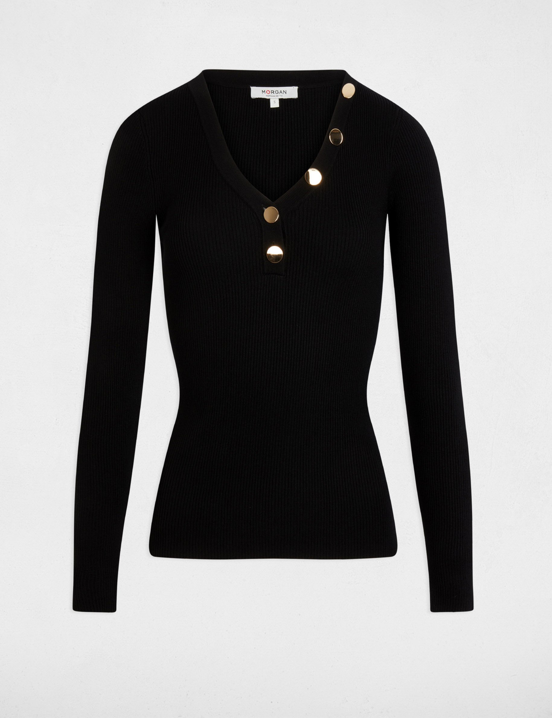 Pull manches longues boutons noir femme