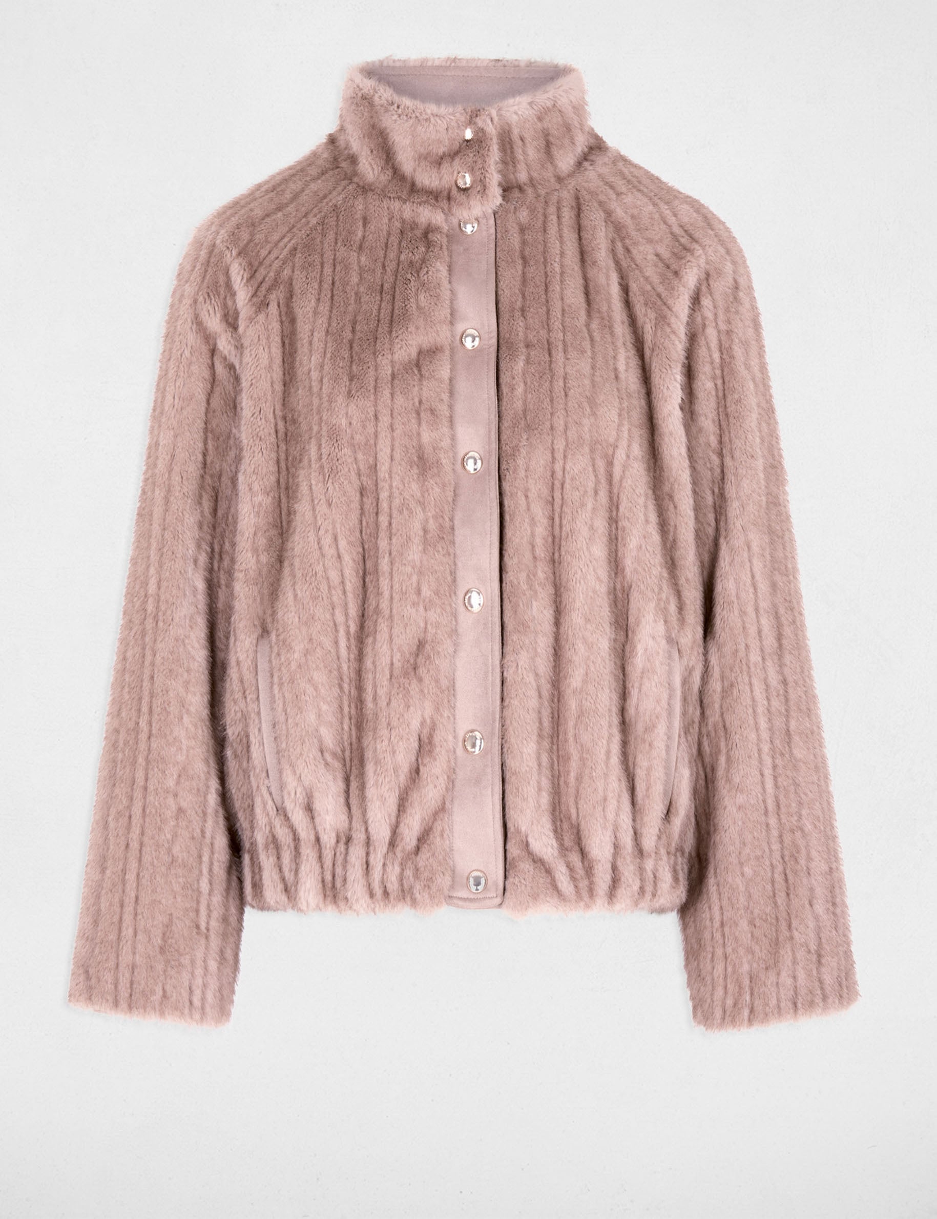 Manteau court fausse fourrure beige femme