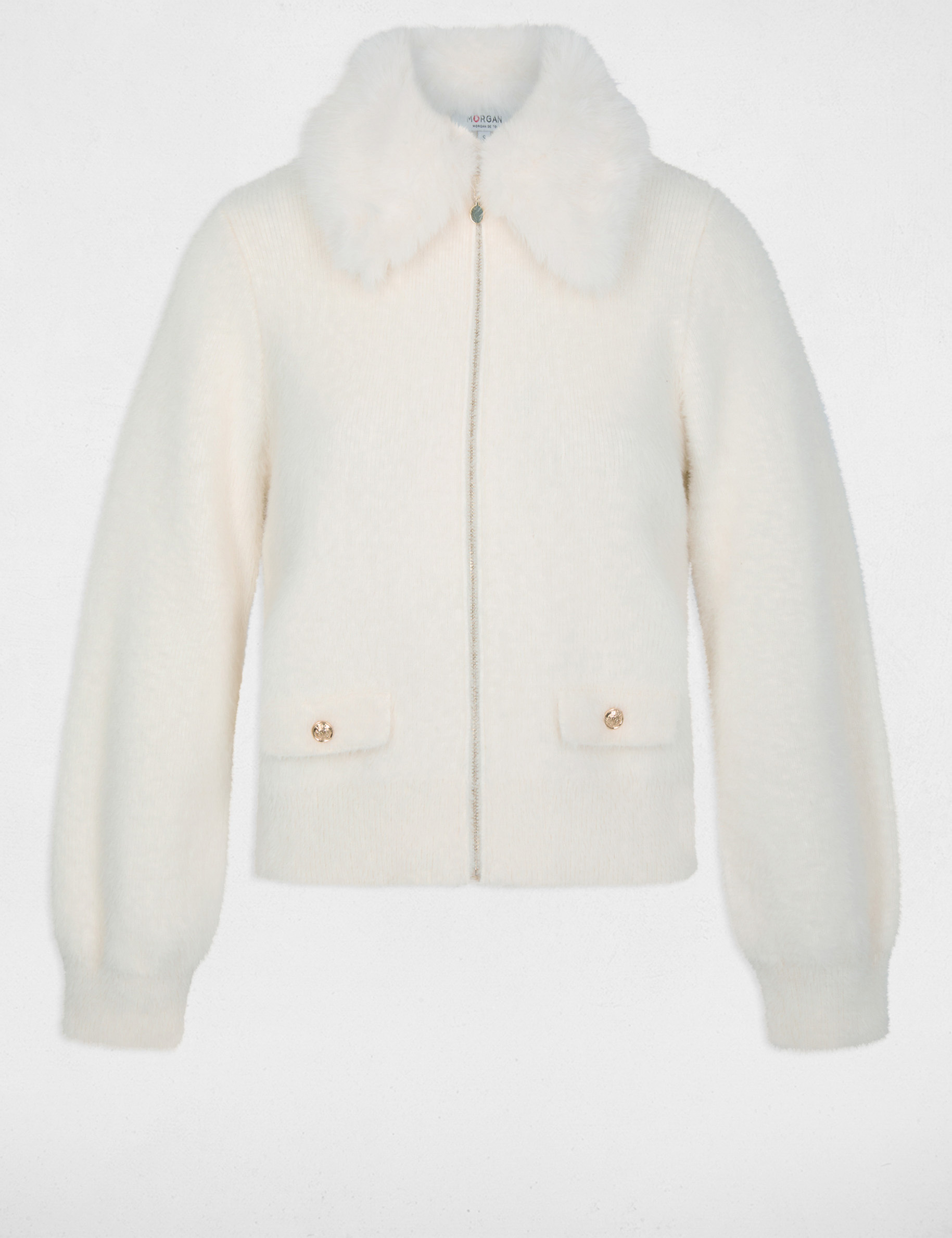 Veste avec col en fourrure ivoire femme