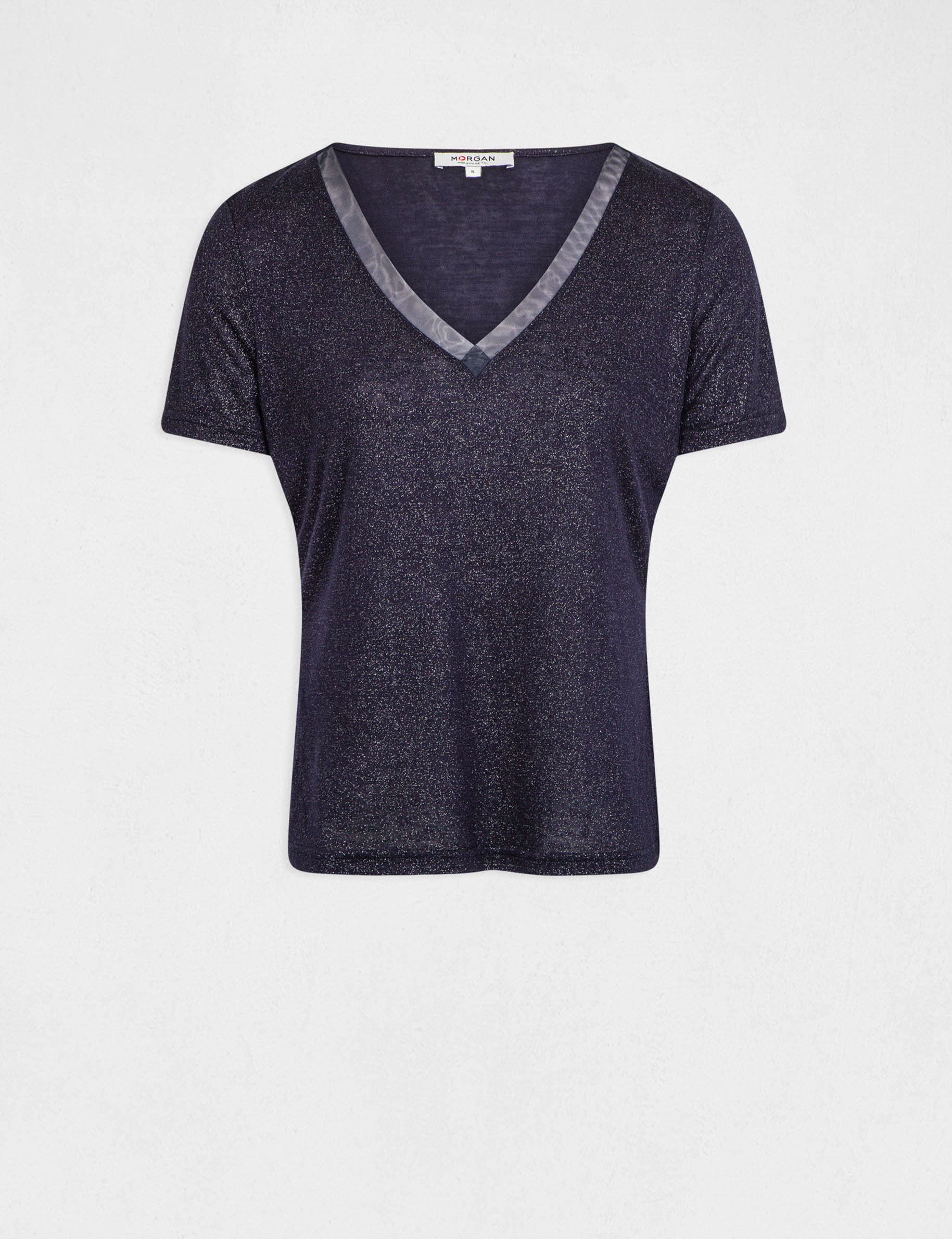 t shirt manches courtes a paillettes marine femme T-shirt manches courtes à paillettes marine femme