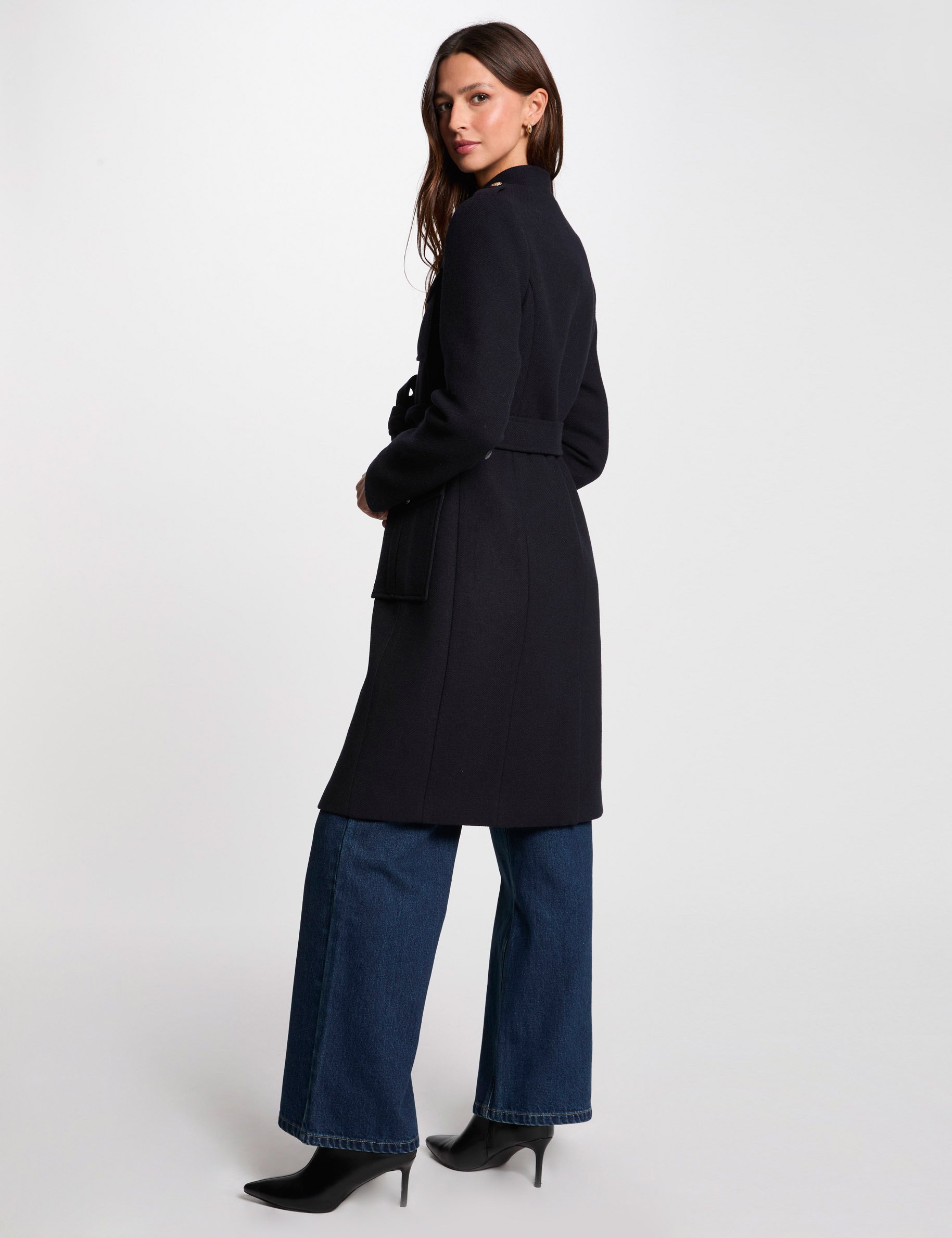 manteau long ceinture bleu marine femme Manteau long ceinturé bleu marine femme