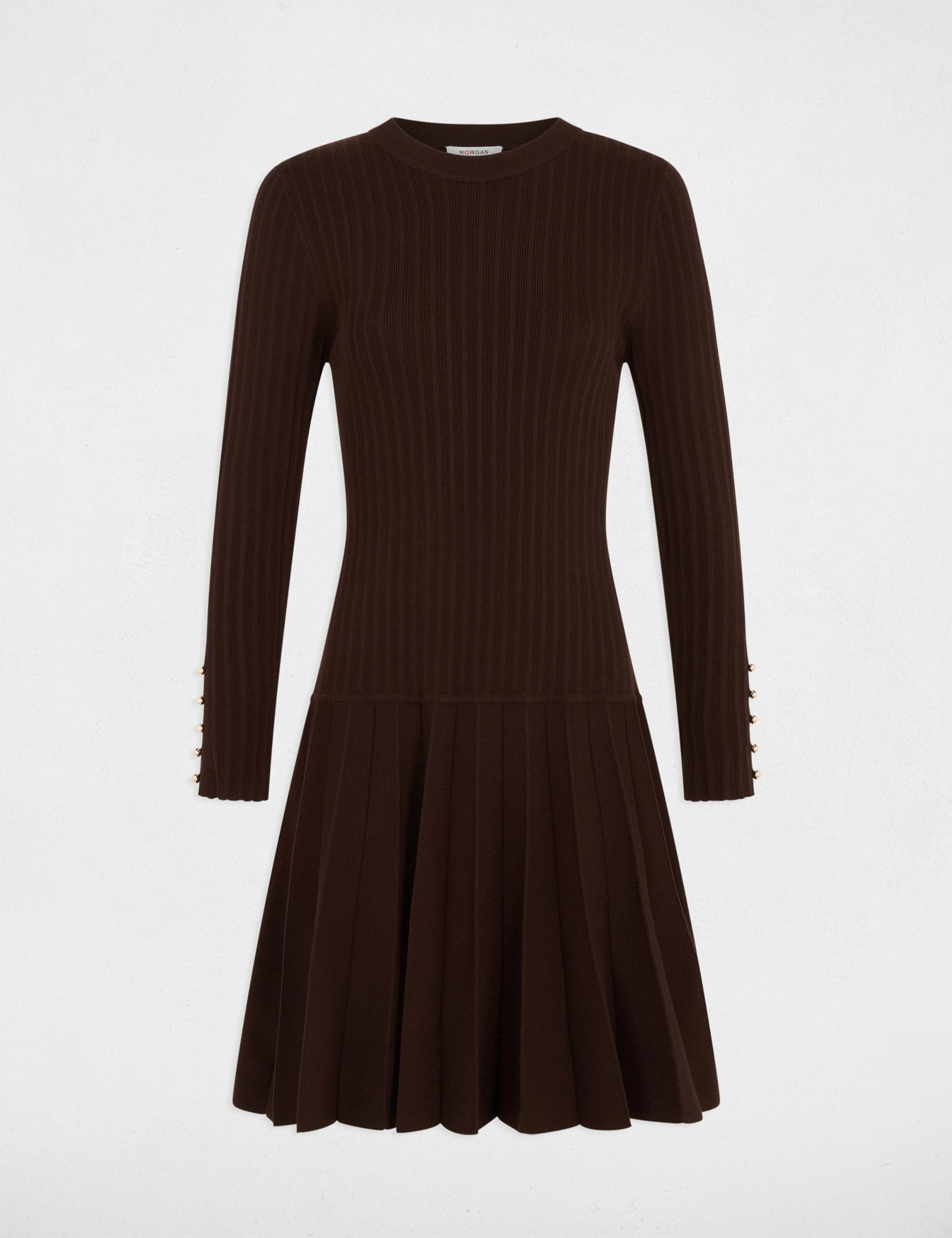 Robe tricot manches longues marron fonc&eacute; femme