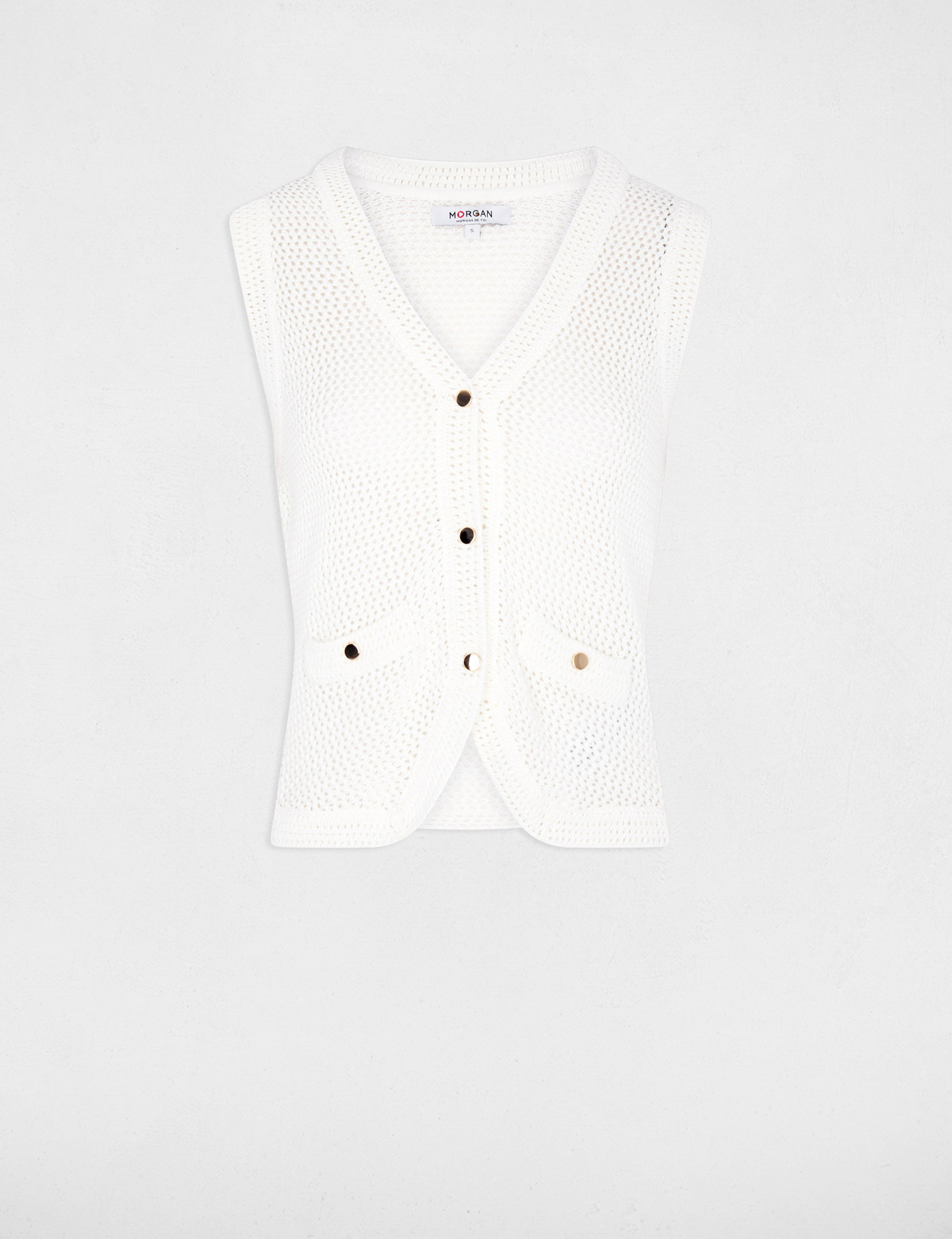 Gilet ajour&eacute; sans manches blanc femme