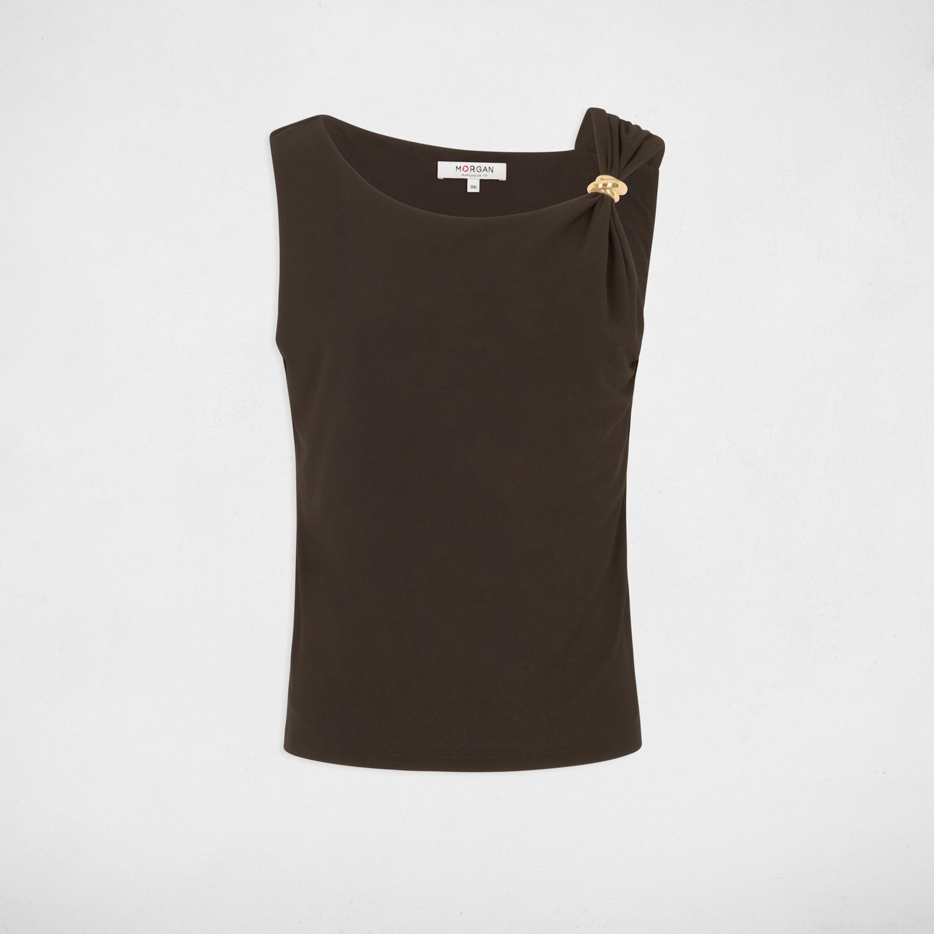 T-shirt asym&eacute;trique avec bijou marron fonc&eacute; femme