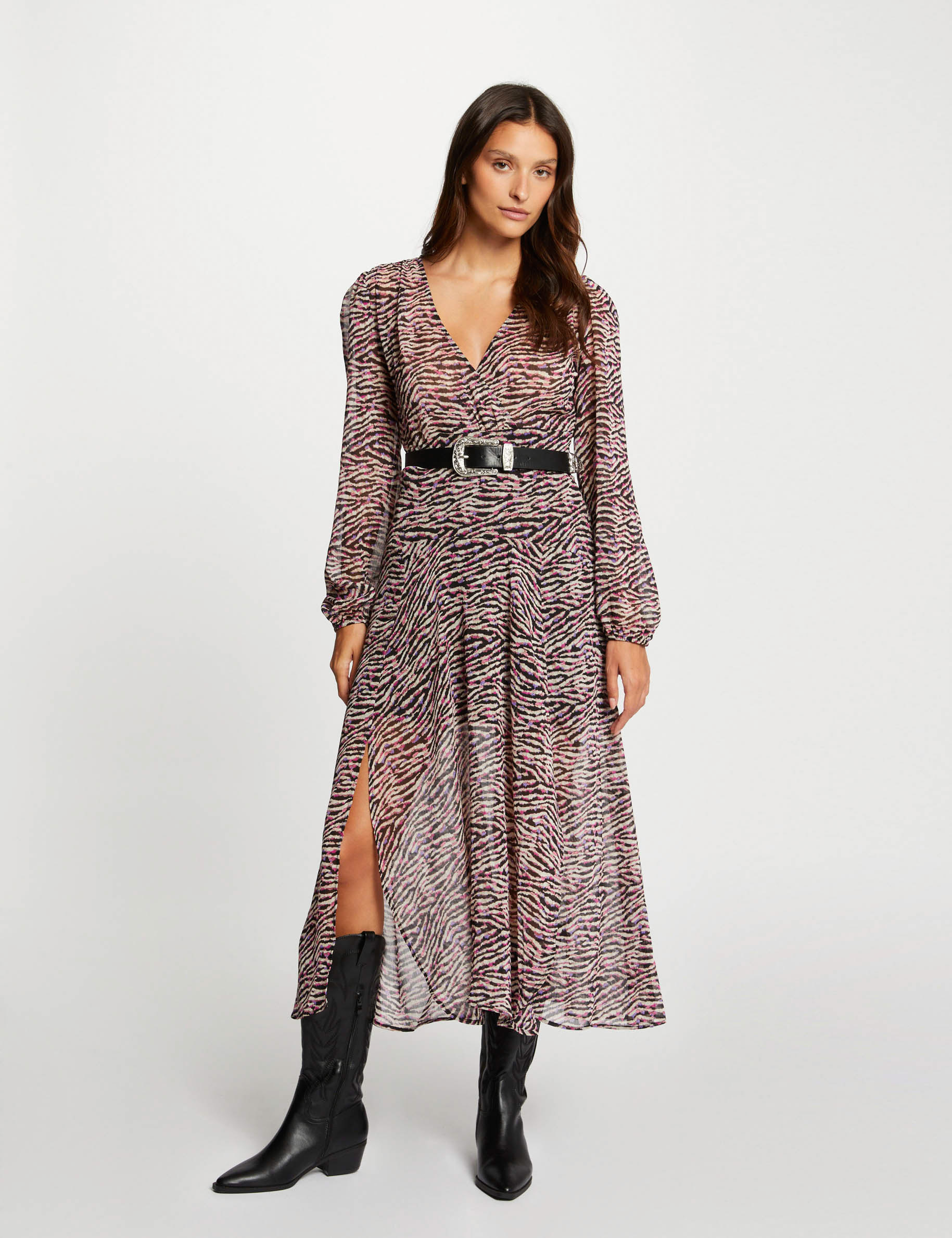 Robe longue évasée imprimé animalier multico femme