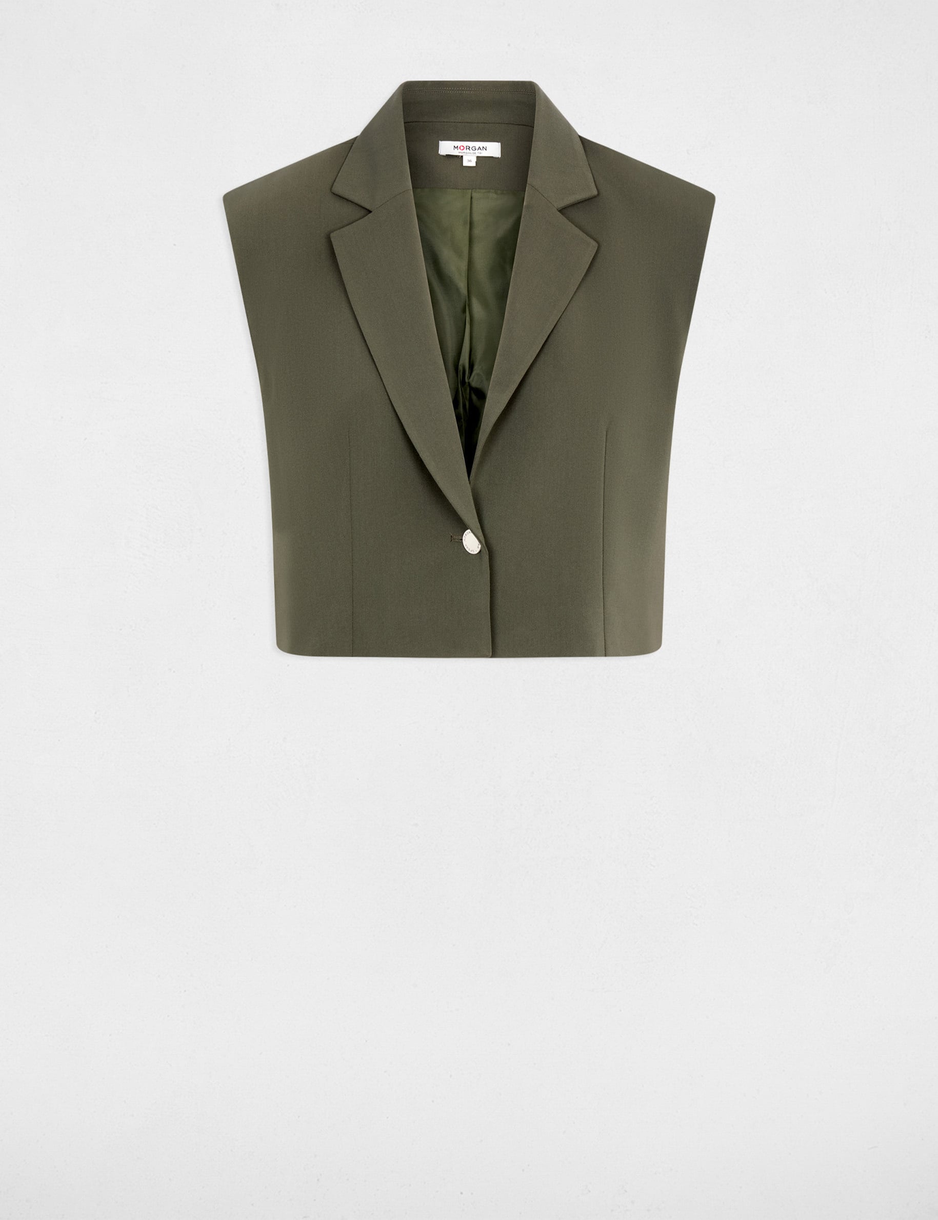Veste cropped sans manches vert kaki femme