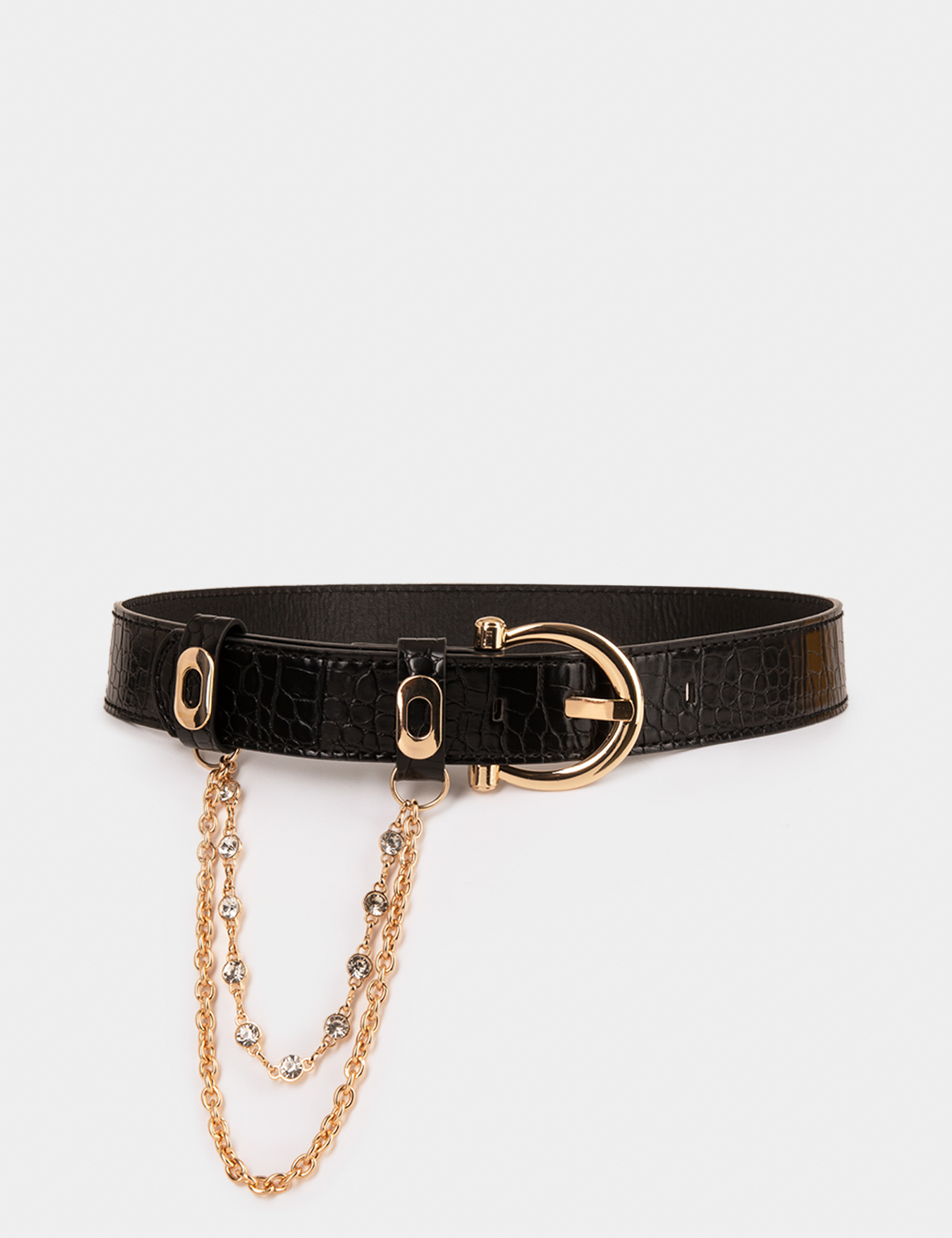 Ceinture aspect croco avec chaînes noir femme Ceinture aspect croco avec chaînes noir femme